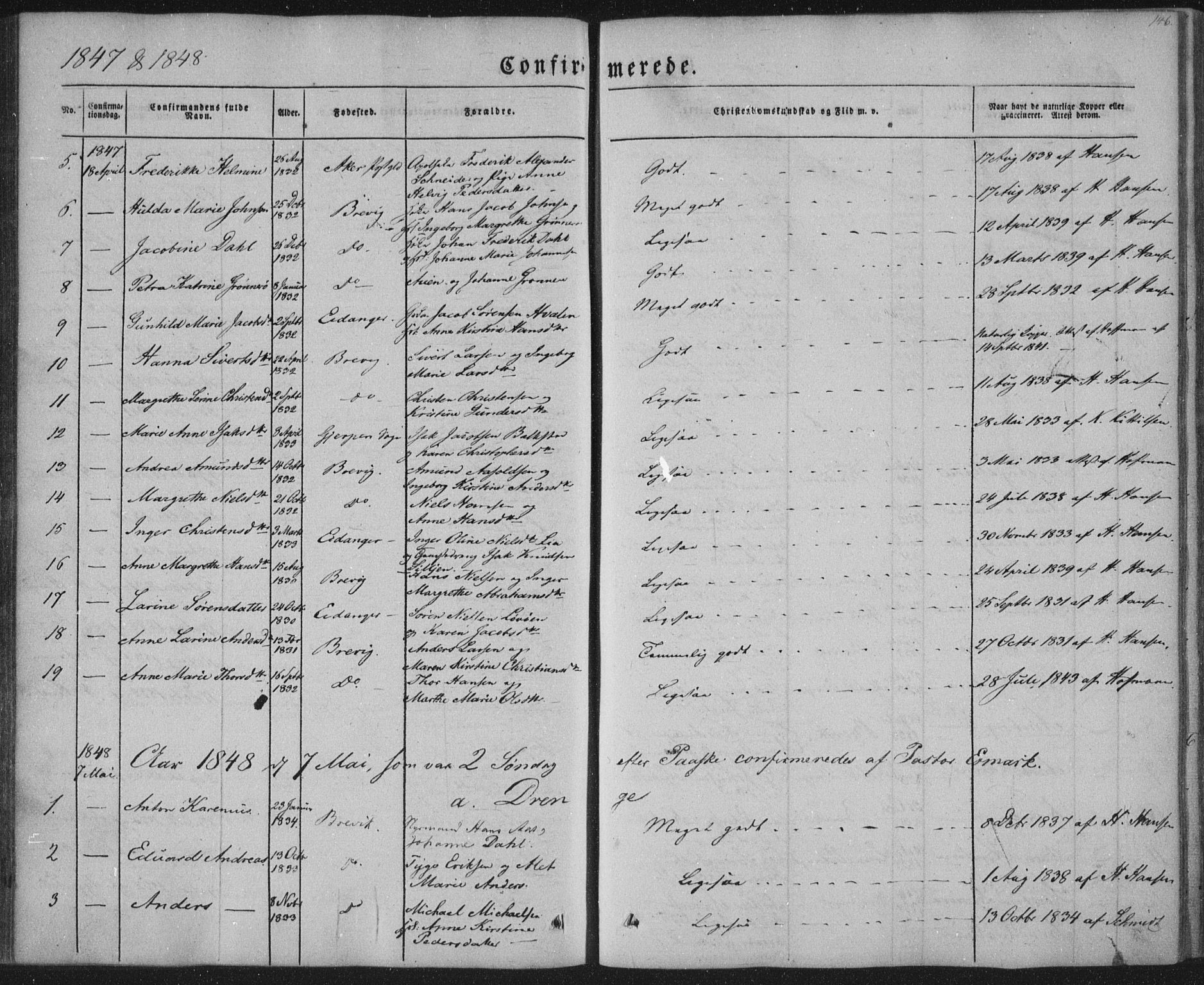 Brevik kirkebøker, SAKO/A-255/F/Fa/L0005: Parish register (official) no. 5, 1847-1865, p. 146