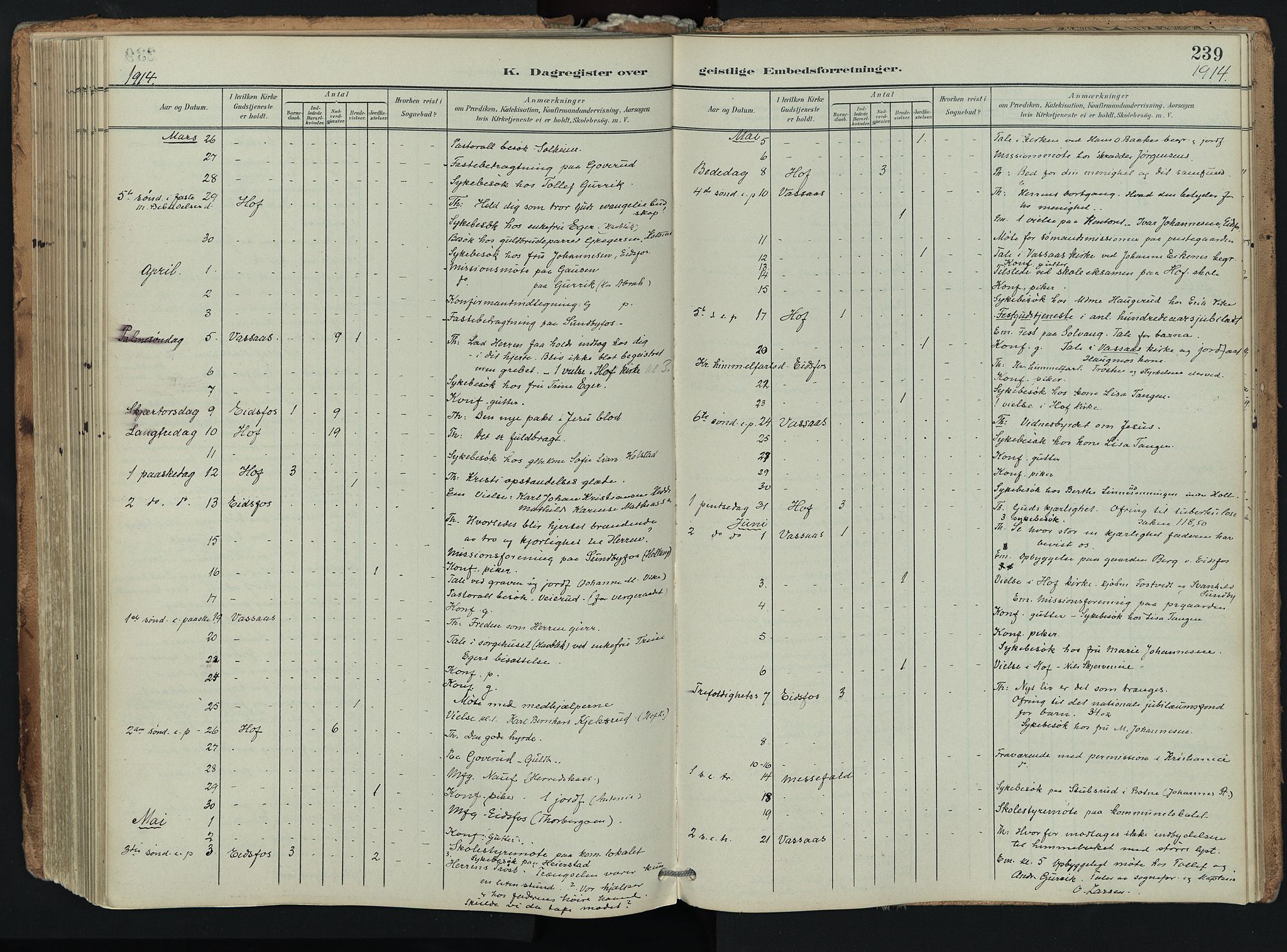 Hof kirkebøker, AV/SAKO-A-64/F/Fa/L0008: Parish register (official) no. I 8, 1902-1921, p. 239