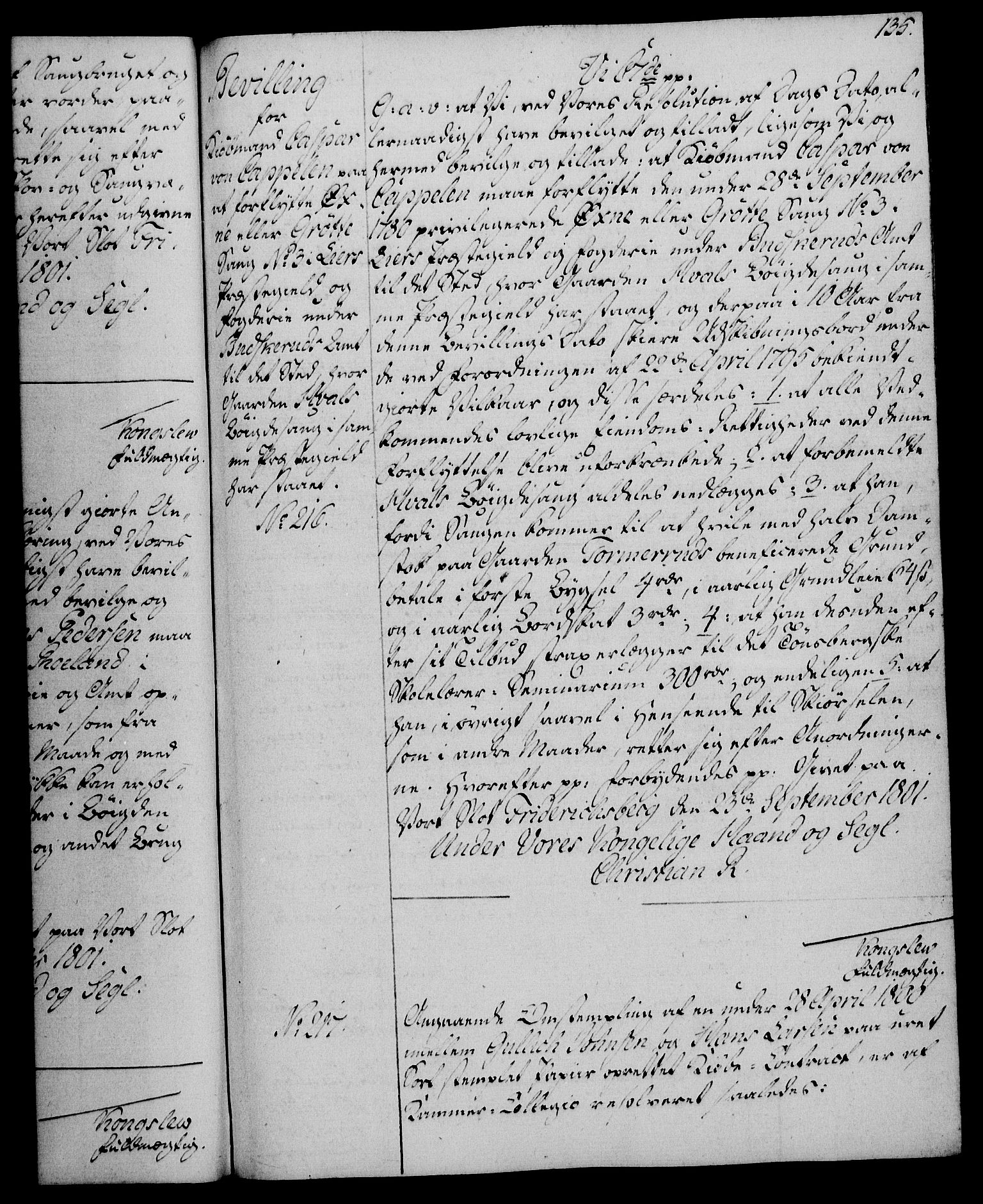 Rentekammeret, Kammerkanselliet, RA/EA-3111/G/Gg/Gga/L0017: Norsk ekspedisjonsprotokoll med register (merket RK 53.17), 1801-1803, p. 135