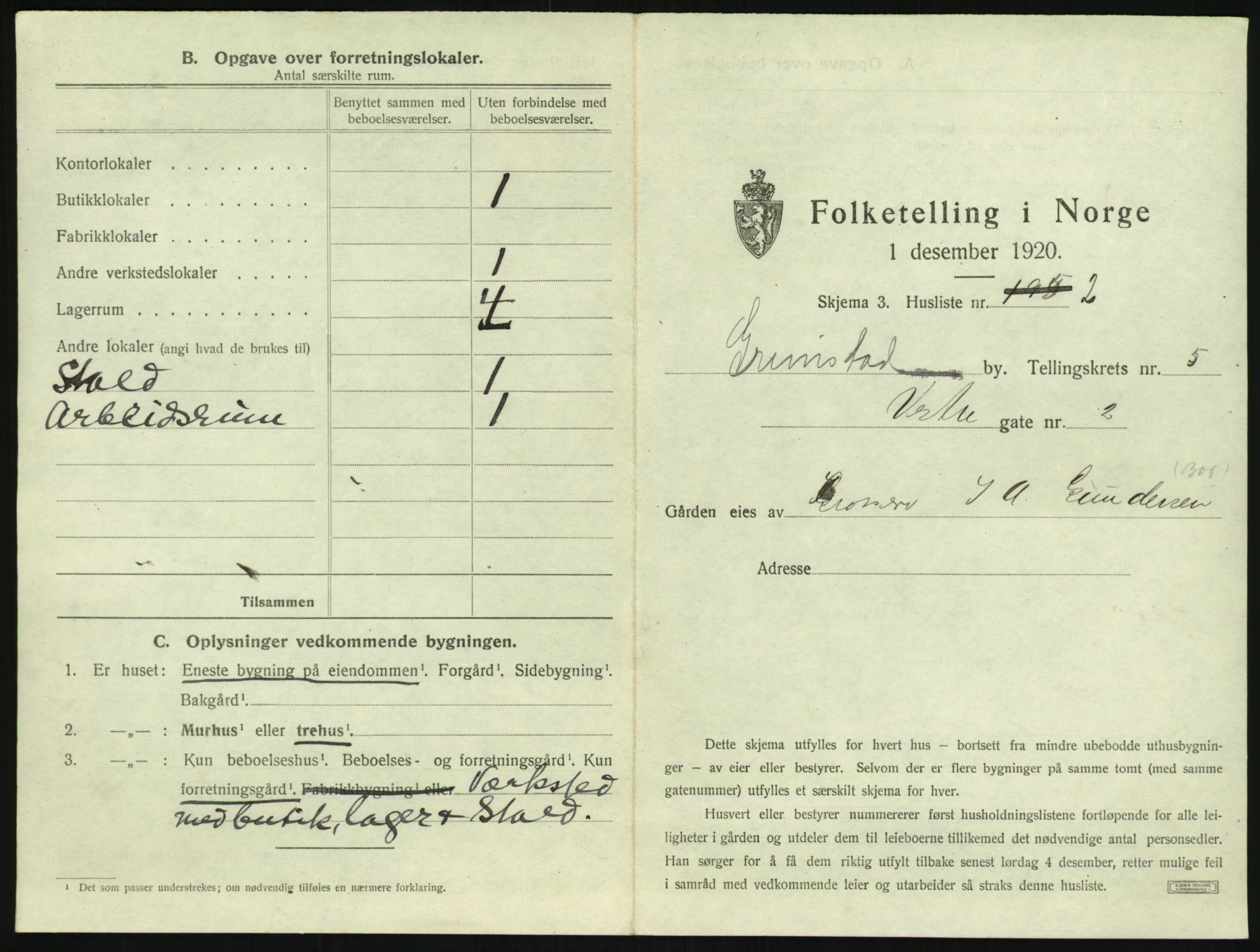 SAK, 1920 census for Grimstad, 1920, p. 779