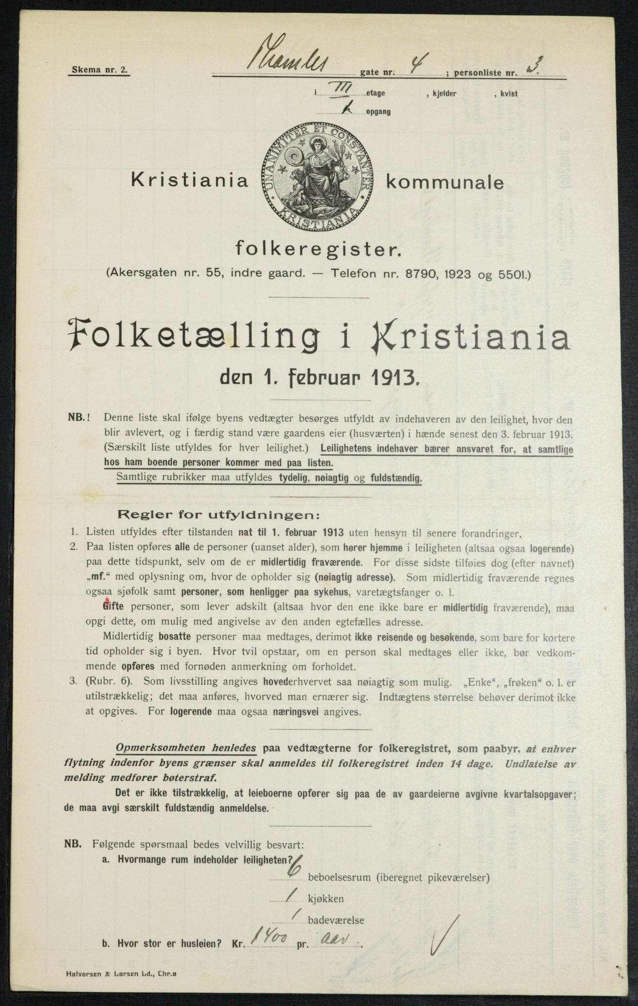 OBA, Municipal Census 1913 for Kristiania, 1913, p. 109279