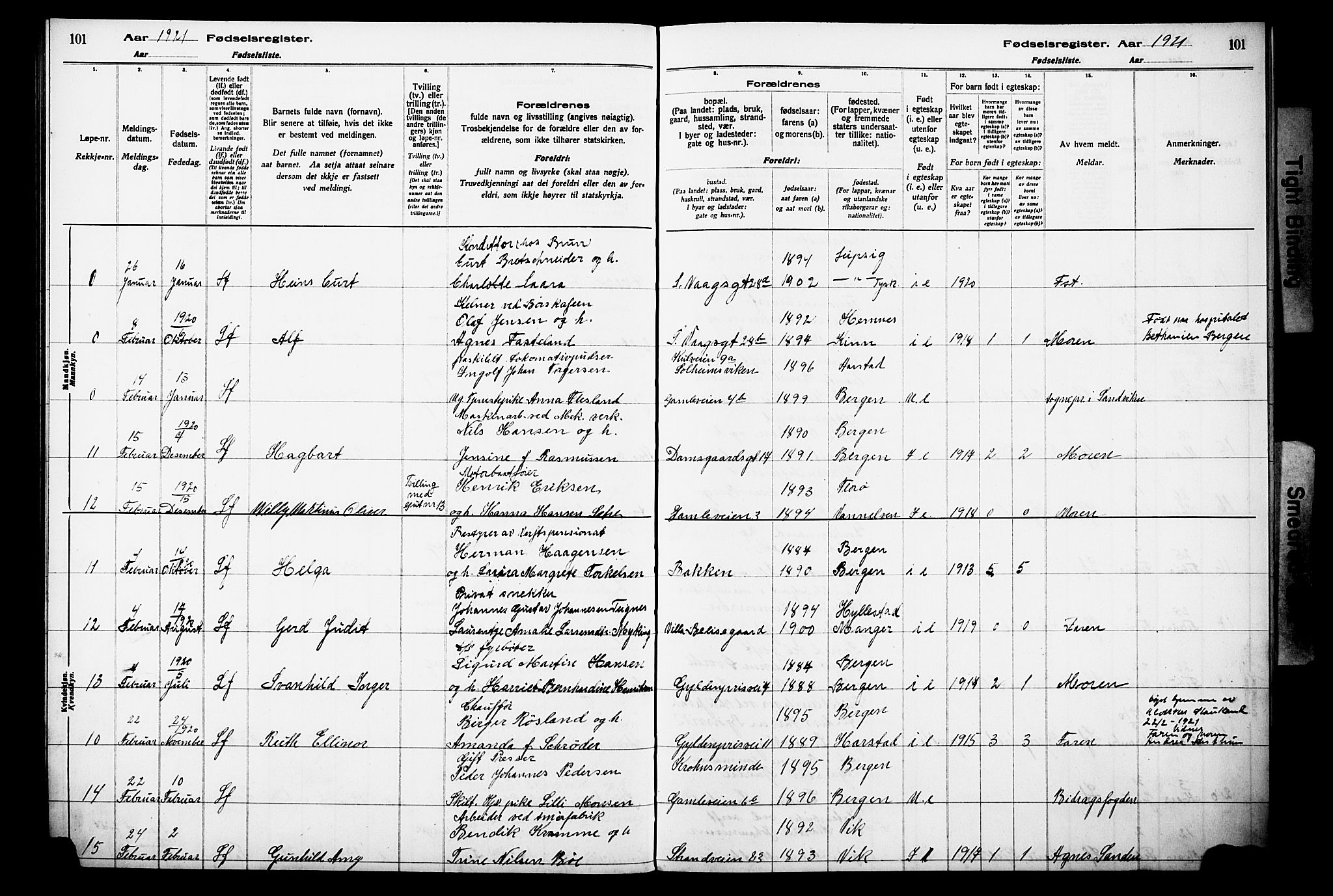 Laksevåg Sokneprestembete, AV/SAB-A-76501/I/Id/L00A1: Birth register no. A 1, 1916-1926, p. 101