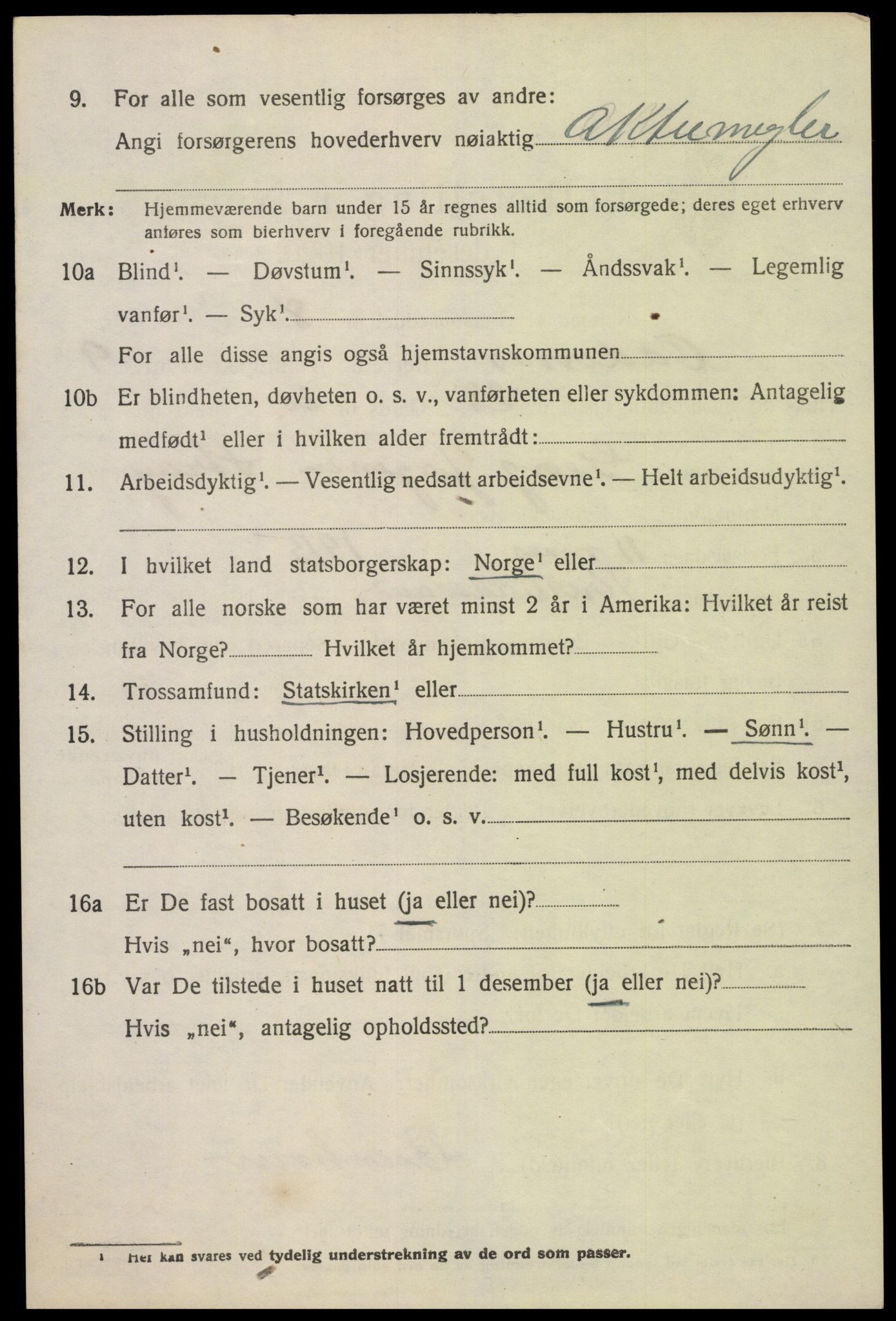 SAK, 1920 census for Oddernes, 1920, p. 6362