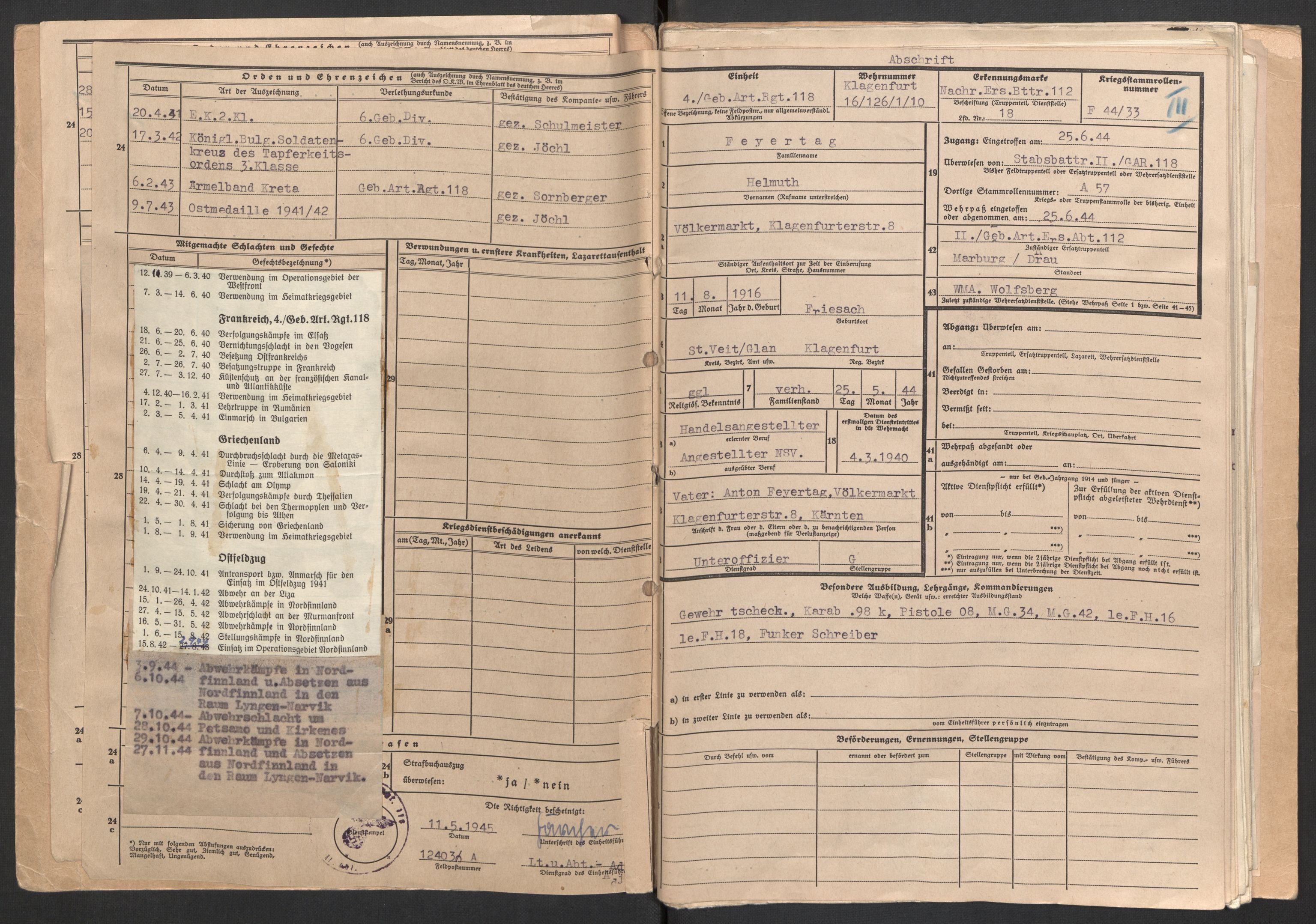 Deutscher Oberbefehlshaber Norwegen (DOBN), AV/RA-RAFA-2197/D/Do/L0235/0007: DBT Abt. III / Domsdokumenter Gericht der 6. Gebirgs-Division - desserteringer 9. mai 1945, 1945