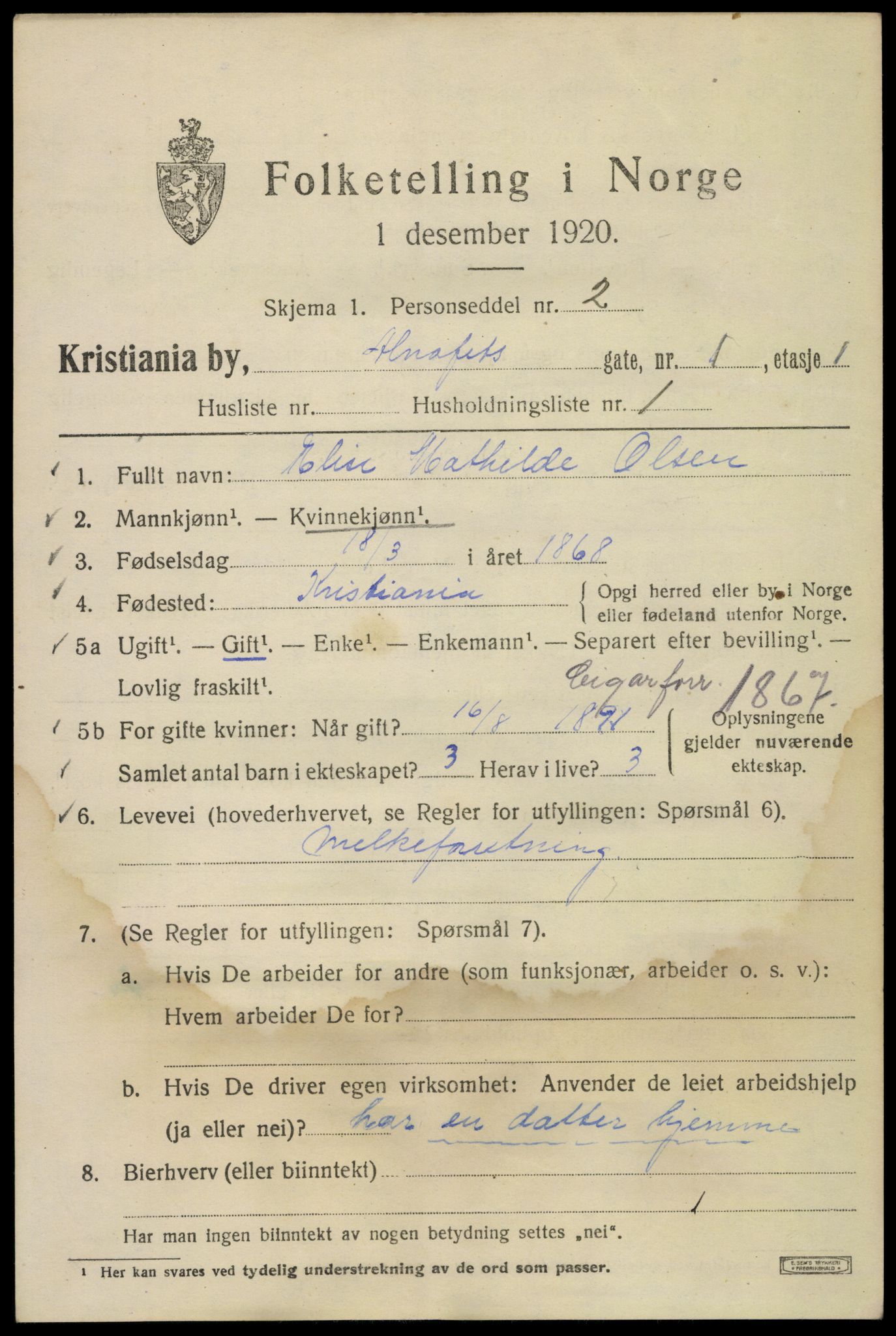 SAO, 1920 census for Kristiania, 1920, p. 140981