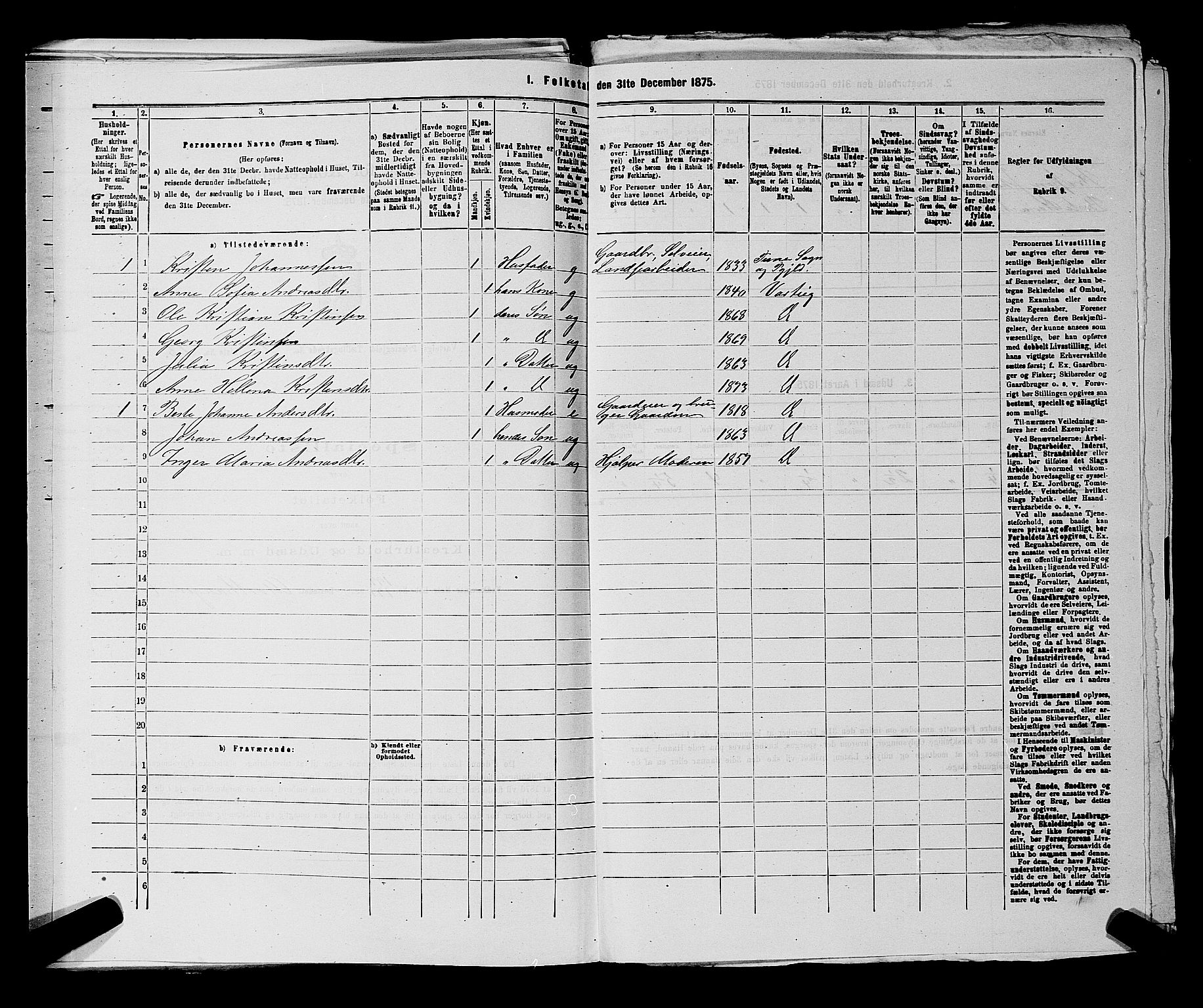 RA, 1875 census for 0114P Varteig, 1875, p. 275