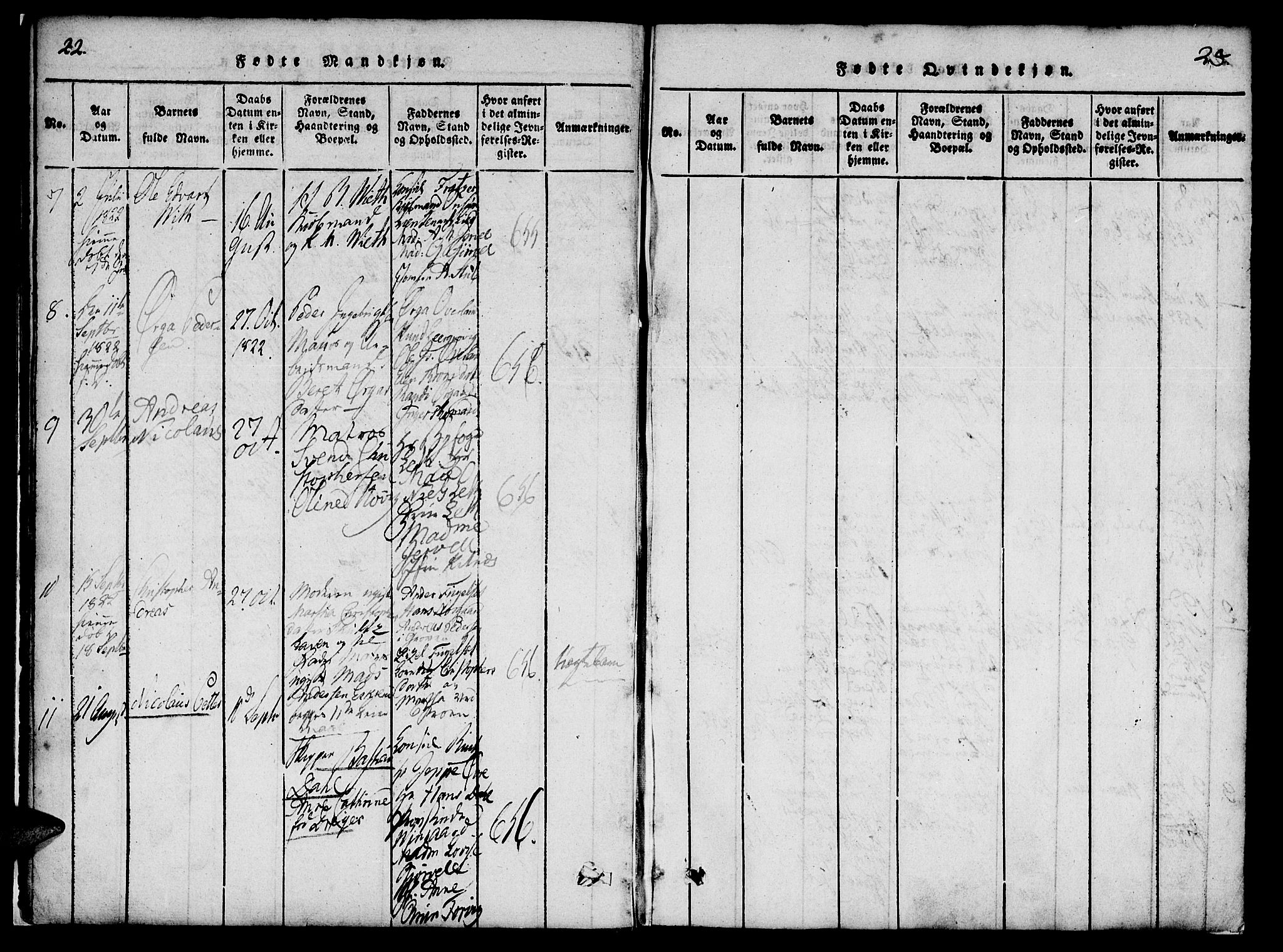 Ministerialprotokoller, klokkerbøker og fødselsregistre - Møre og Romsdal, SAT/A-1454/558/L0688: Parish register (official) no. 558A02, 1818-1843, p. 22-23