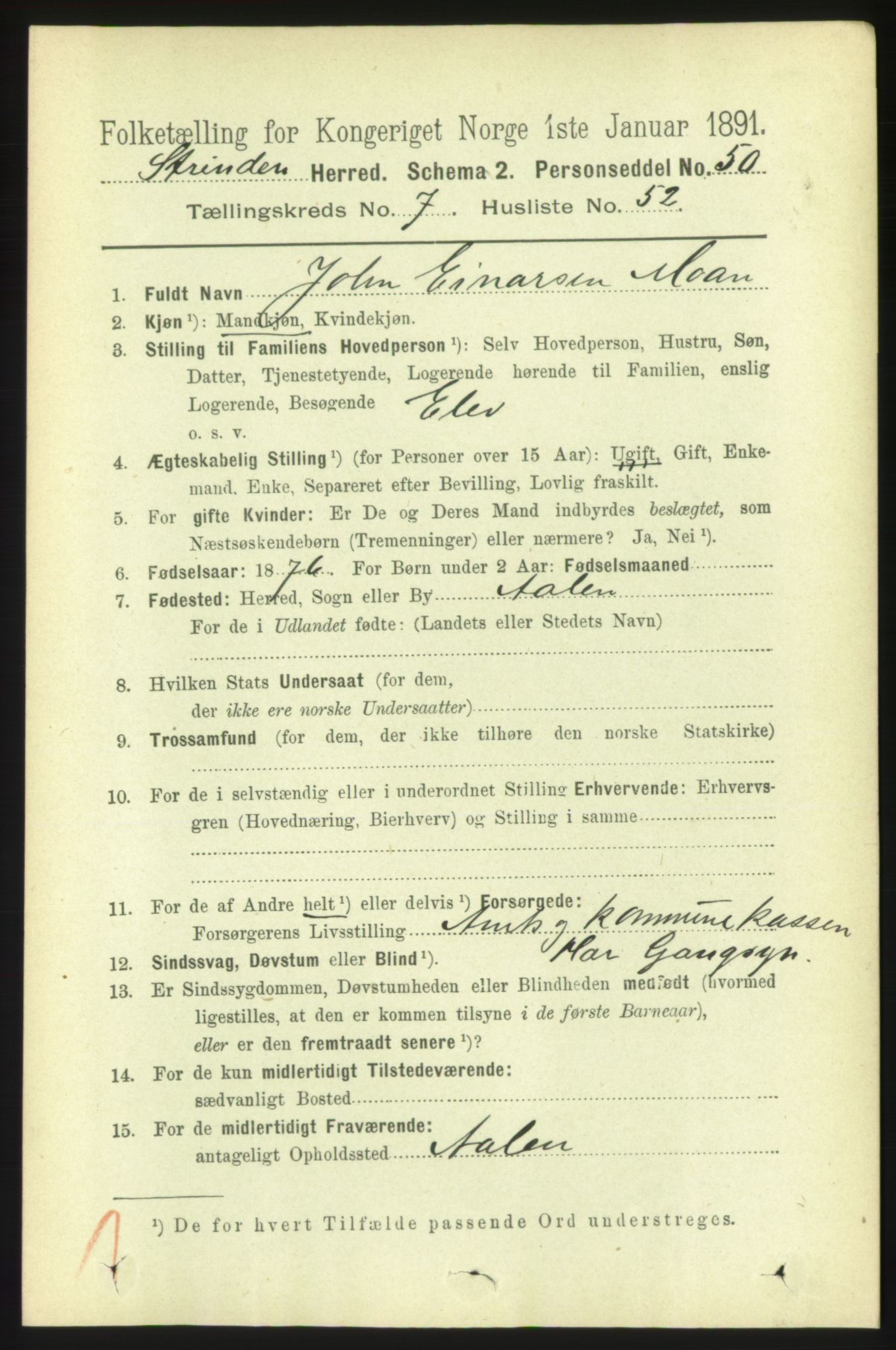 RA, 1891 census for 1660 Strinda, 1891, p. 6645