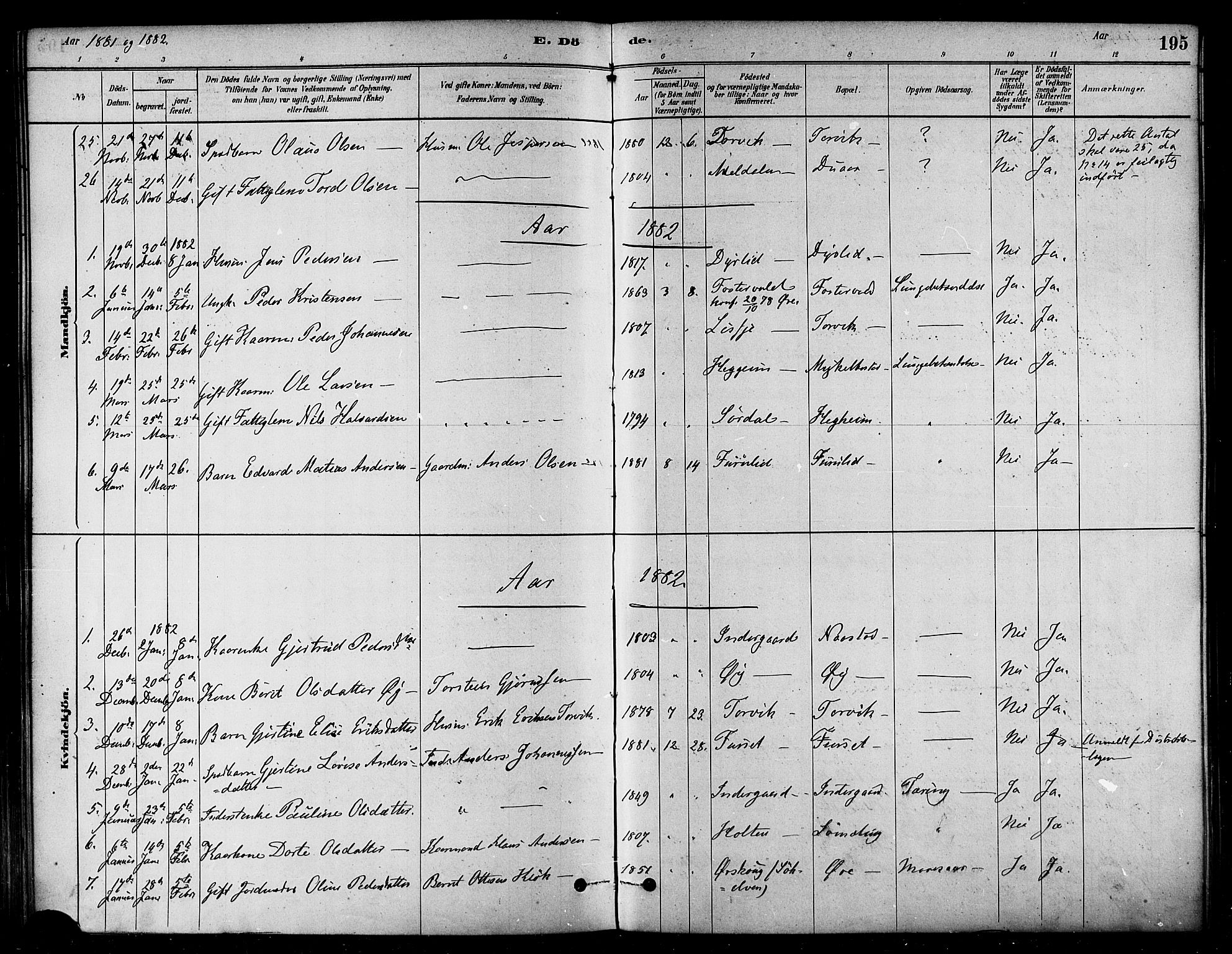 Ministerialprotokoller, klokkerbøker og fødselsregistre - Møre og Romsdal, SAT/A-1454/584/L0967: Parish register (official) no. 584A07, 1879-1894, p. 195