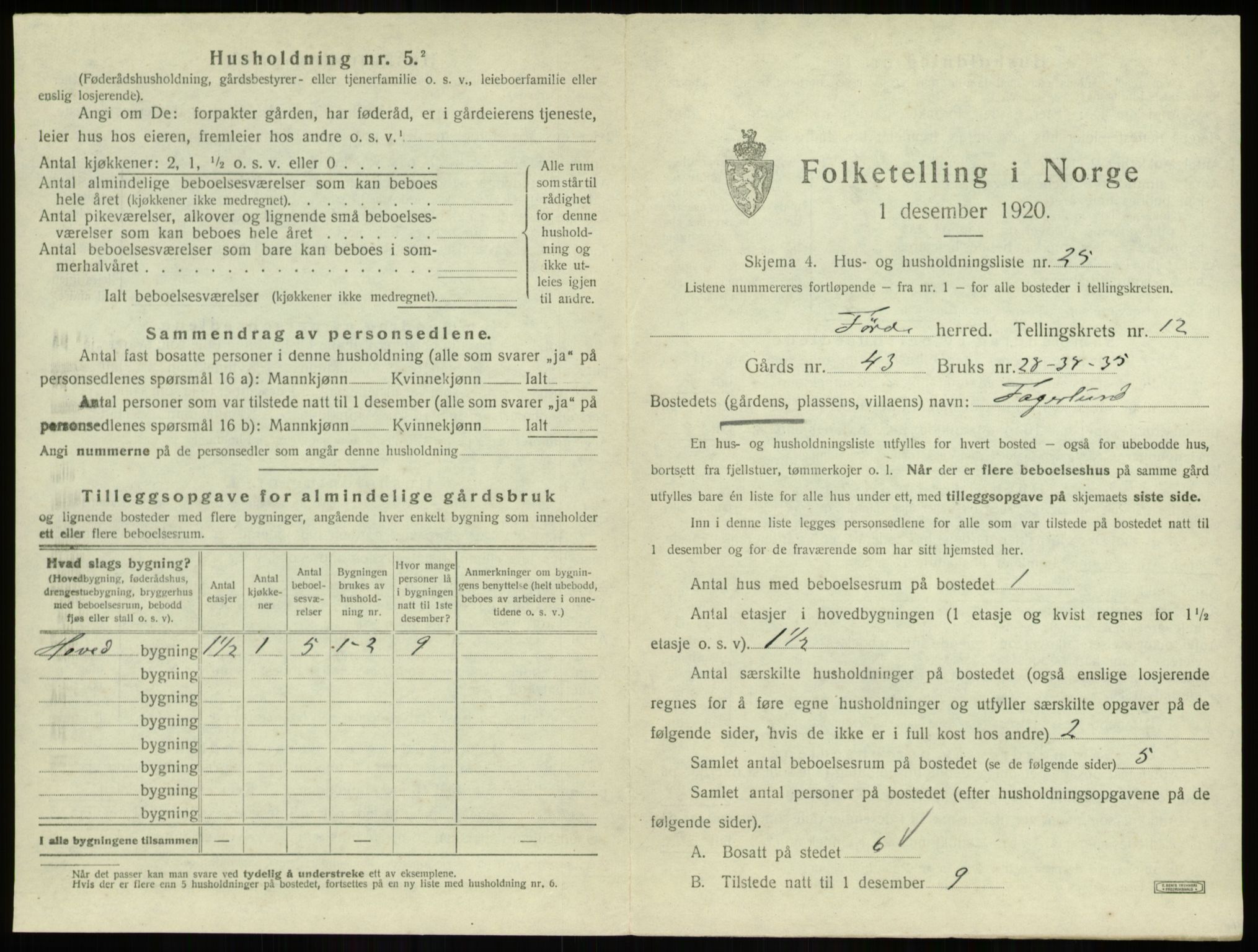 SAB, 1920 census for Førde, 1920, p. 678