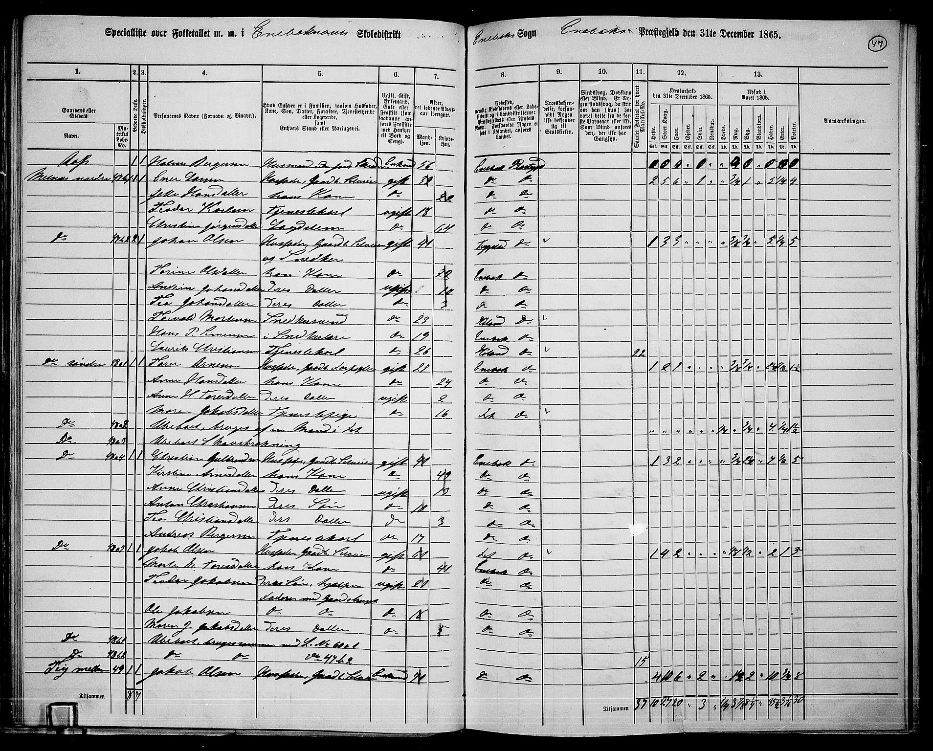 RA, 1865 census for Enebakk, 1865, p. 44