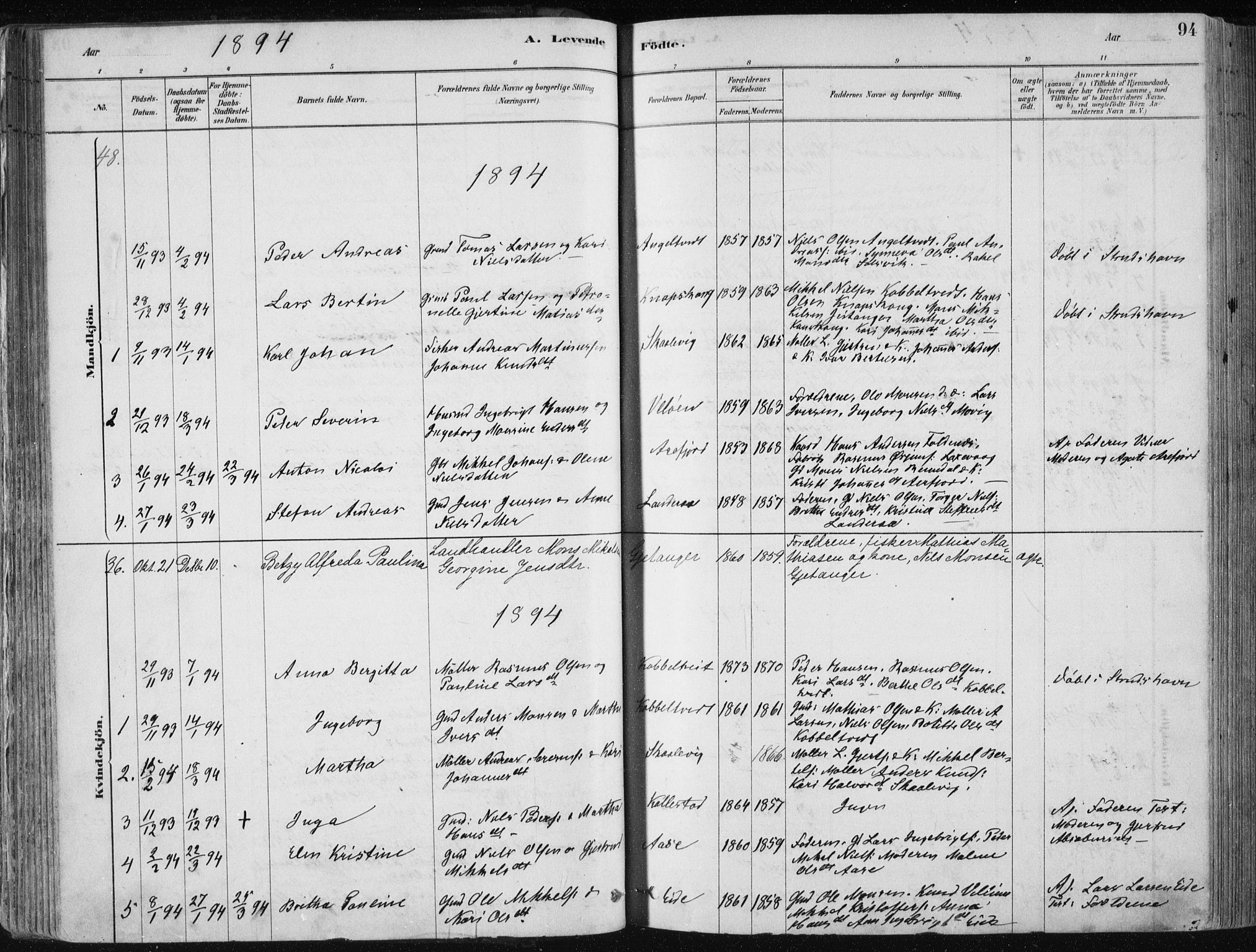 Fjell sokneprestembete, SAB/A-75301/H/Haa: Parish register (official) no. A  8, 1878-1898, p. 94