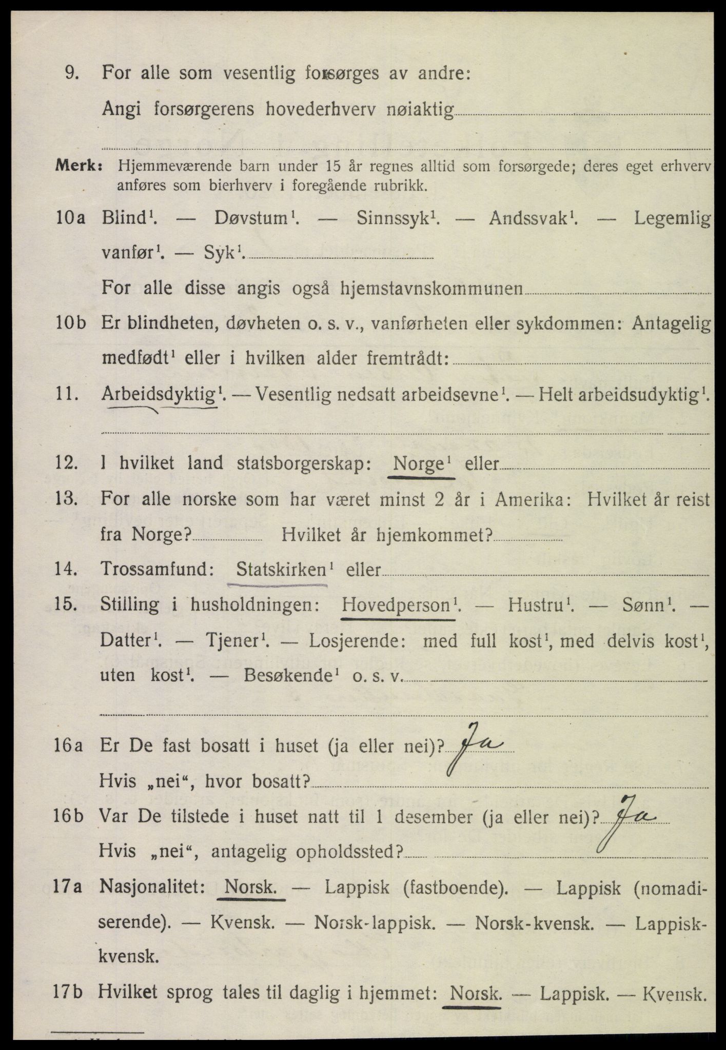 SAT, 1920 census for Snåsa, 1920, p. 1239