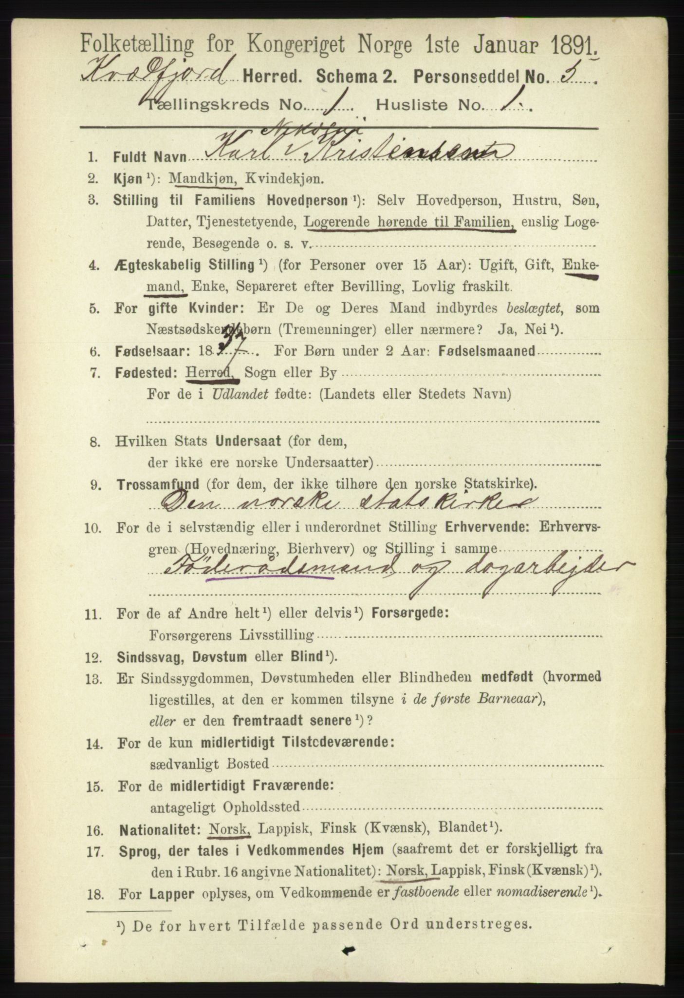 RA, 1891 census for 1911 Kvæfjord, 1891, p. 99