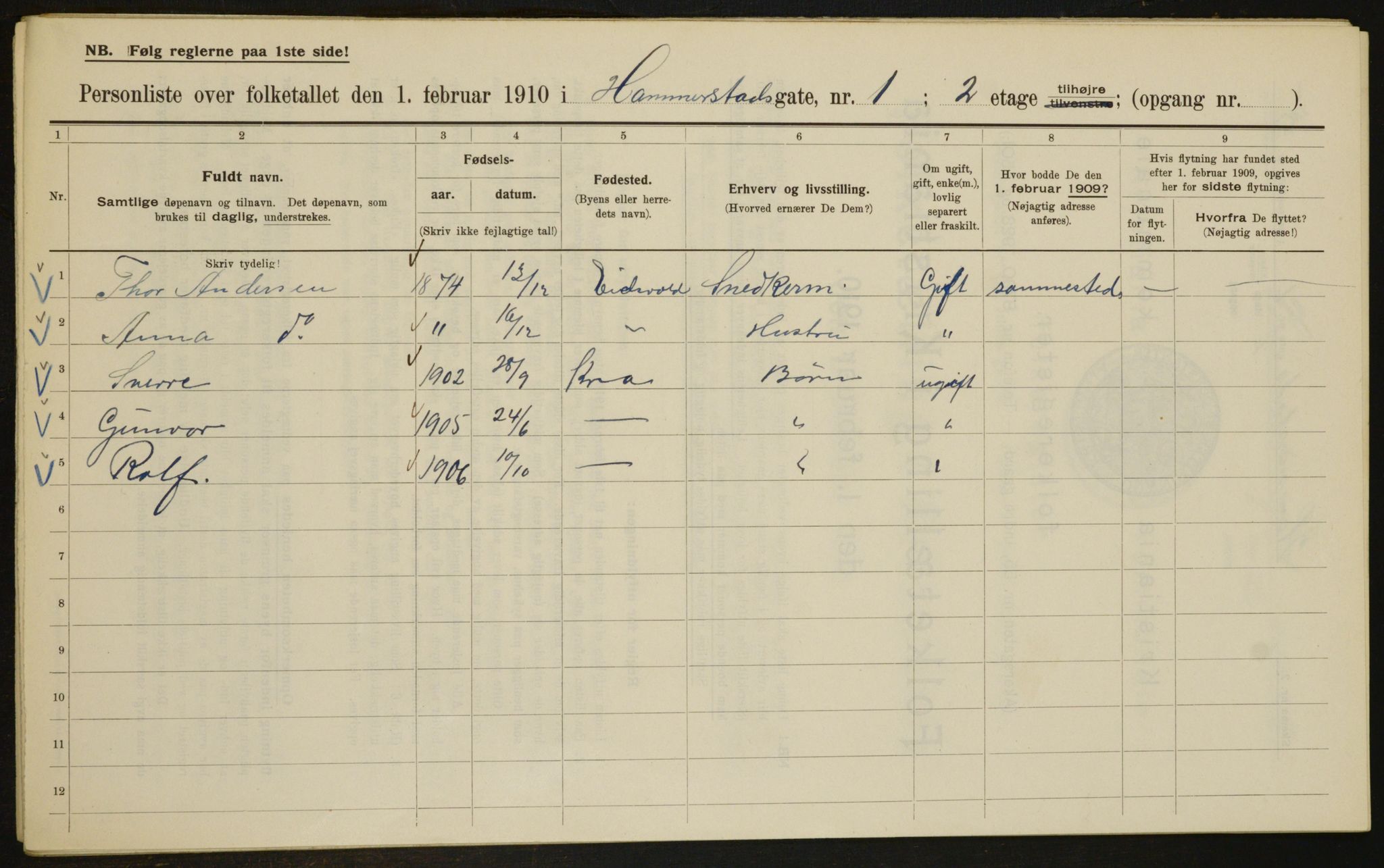 OBA, Municipal Census 1910 for Kristiania, 1910, p. 32376