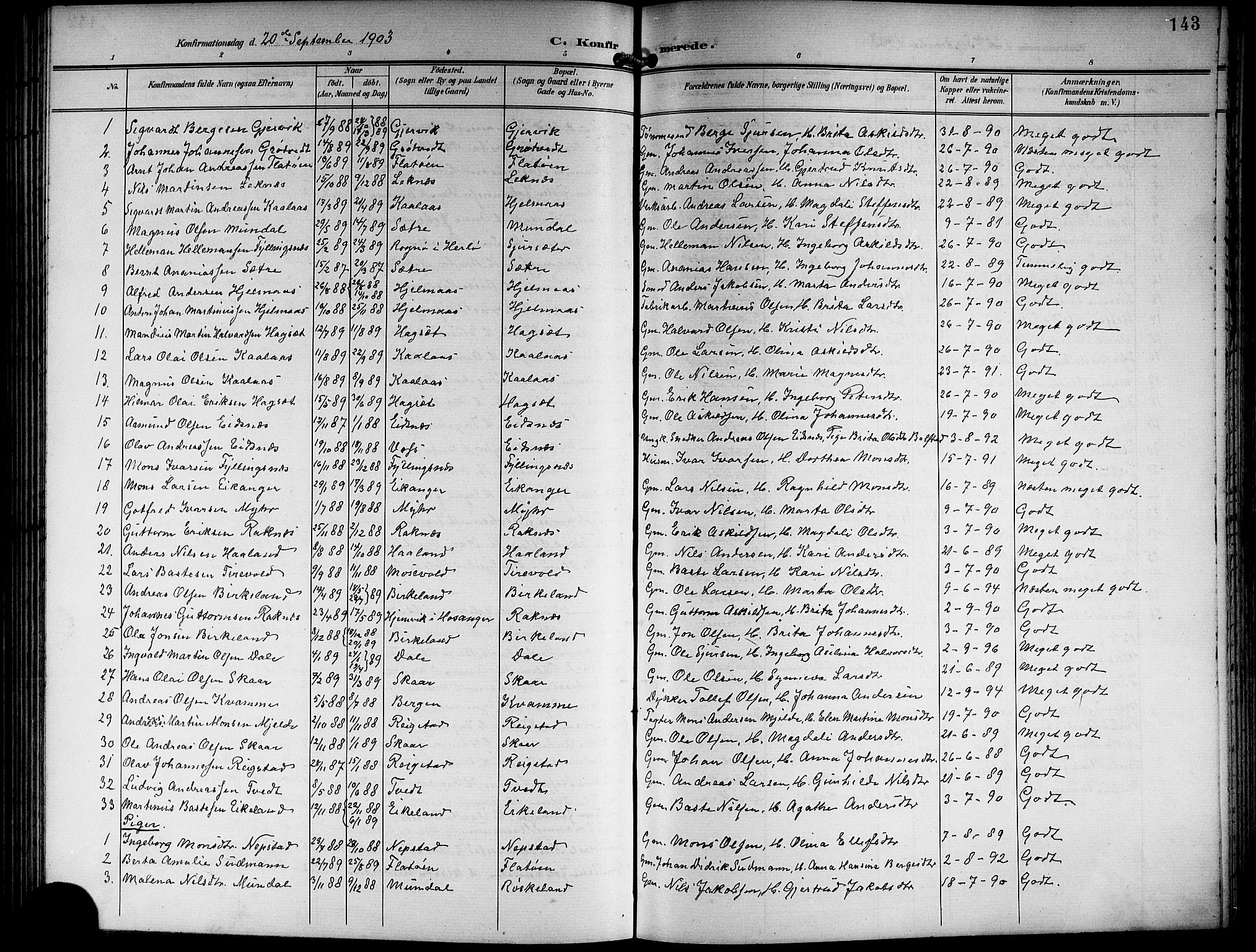 Hamre sokneprestembete, SAB/A-75501/H/Ha/Hab: Parish register (copy) no. B 4, 1898-1919, p. 143