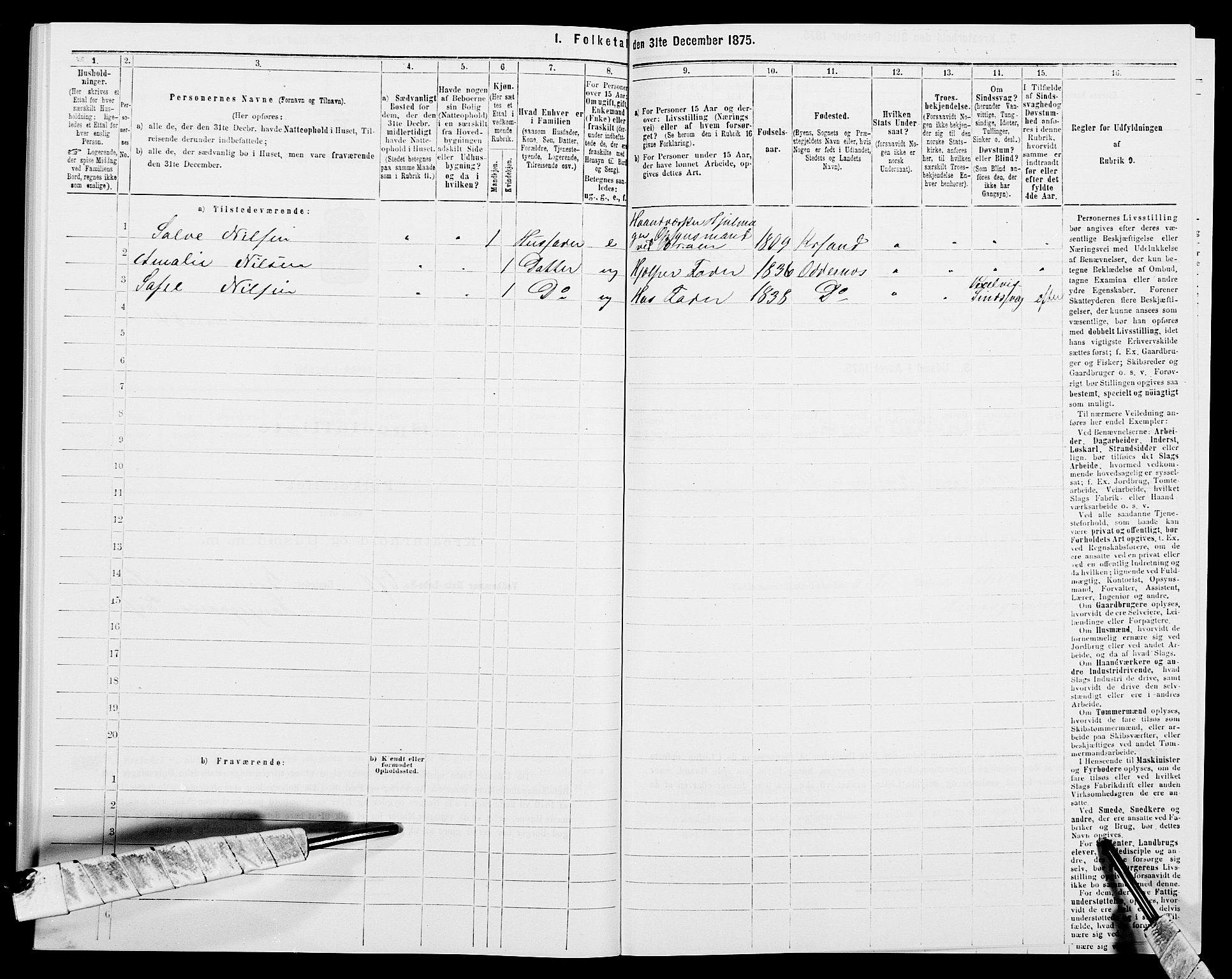 SAK, 1875 census for 1012P Oddernes, 1875, p. 832