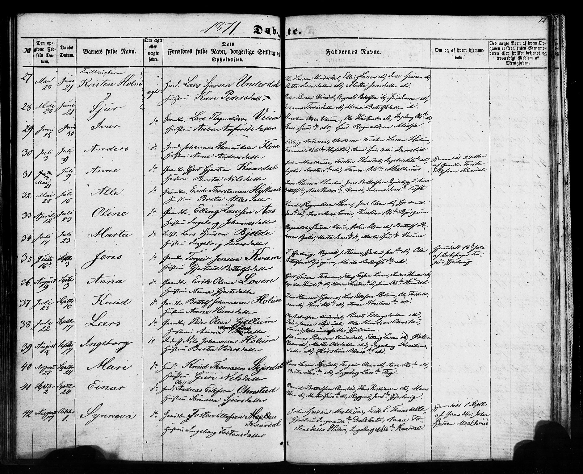 Aurland sokneprestembete, AV/SAB-A-99937/H/Ha/Haa/L0008: Parish register (official) no. A 8, 1853-1879, p. 72