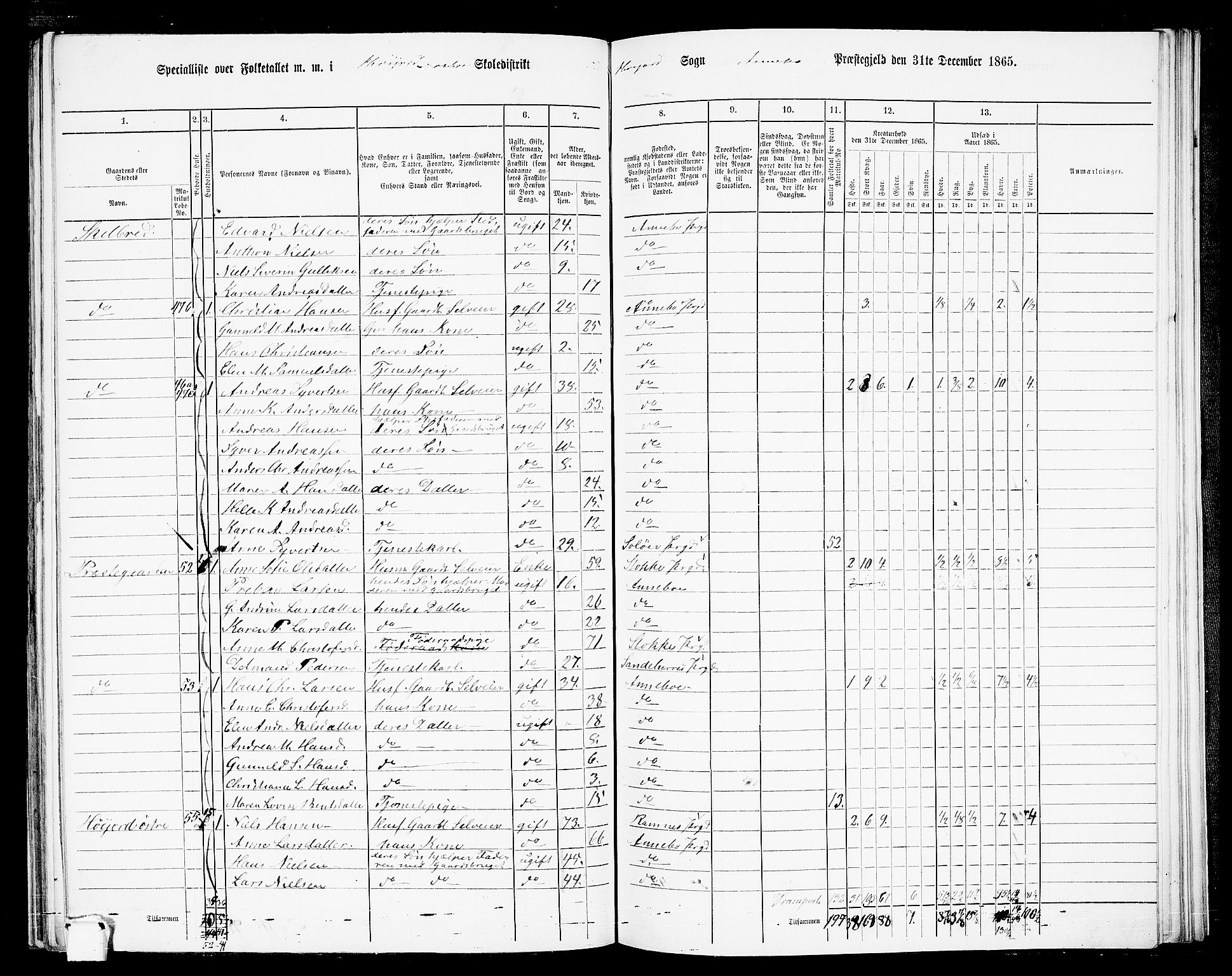 RA, 1865 census for Andebu, 1865, p. 71