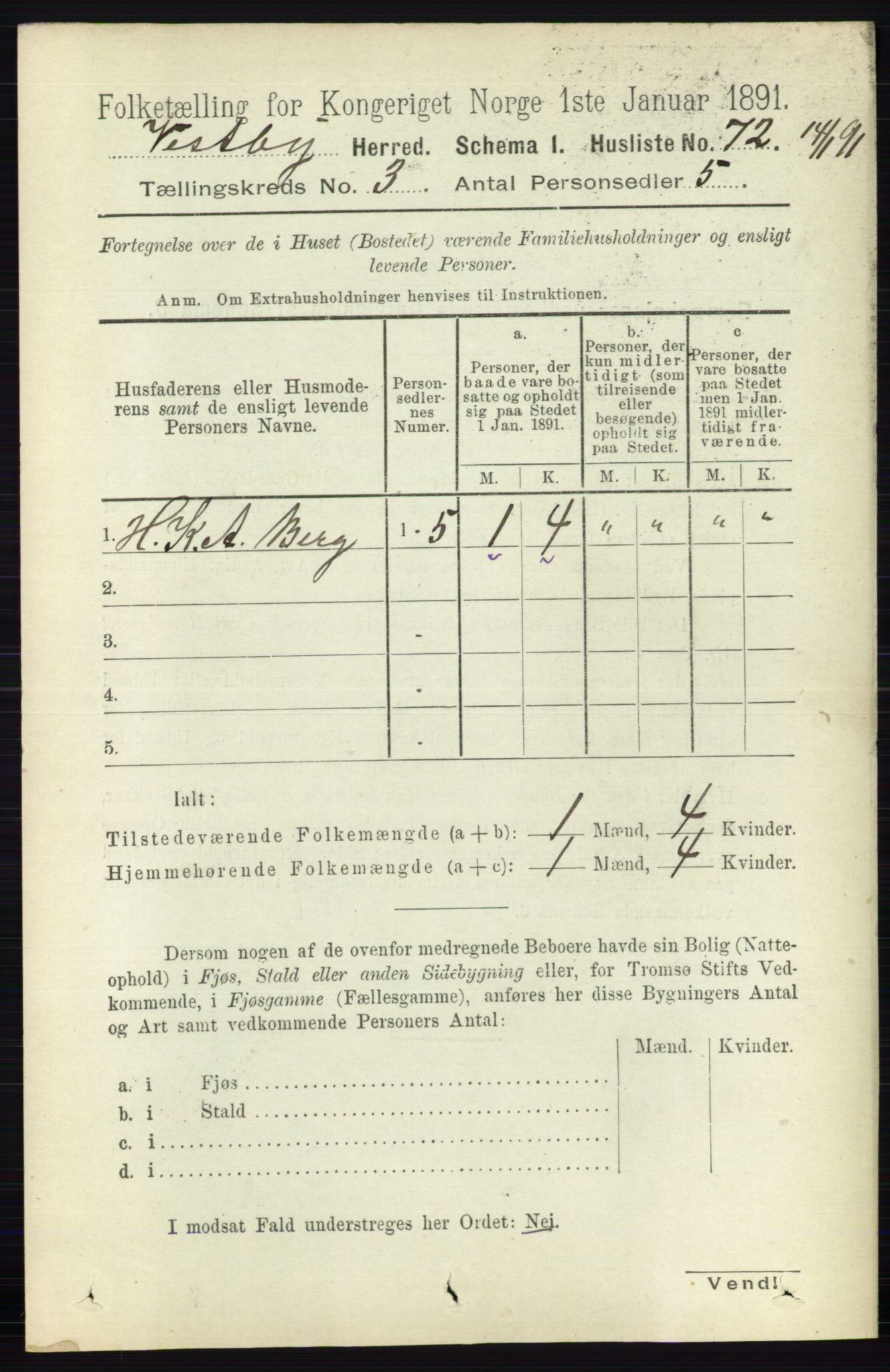 RA, 1891 census for 0211 Vestby, 1891, p. 1027