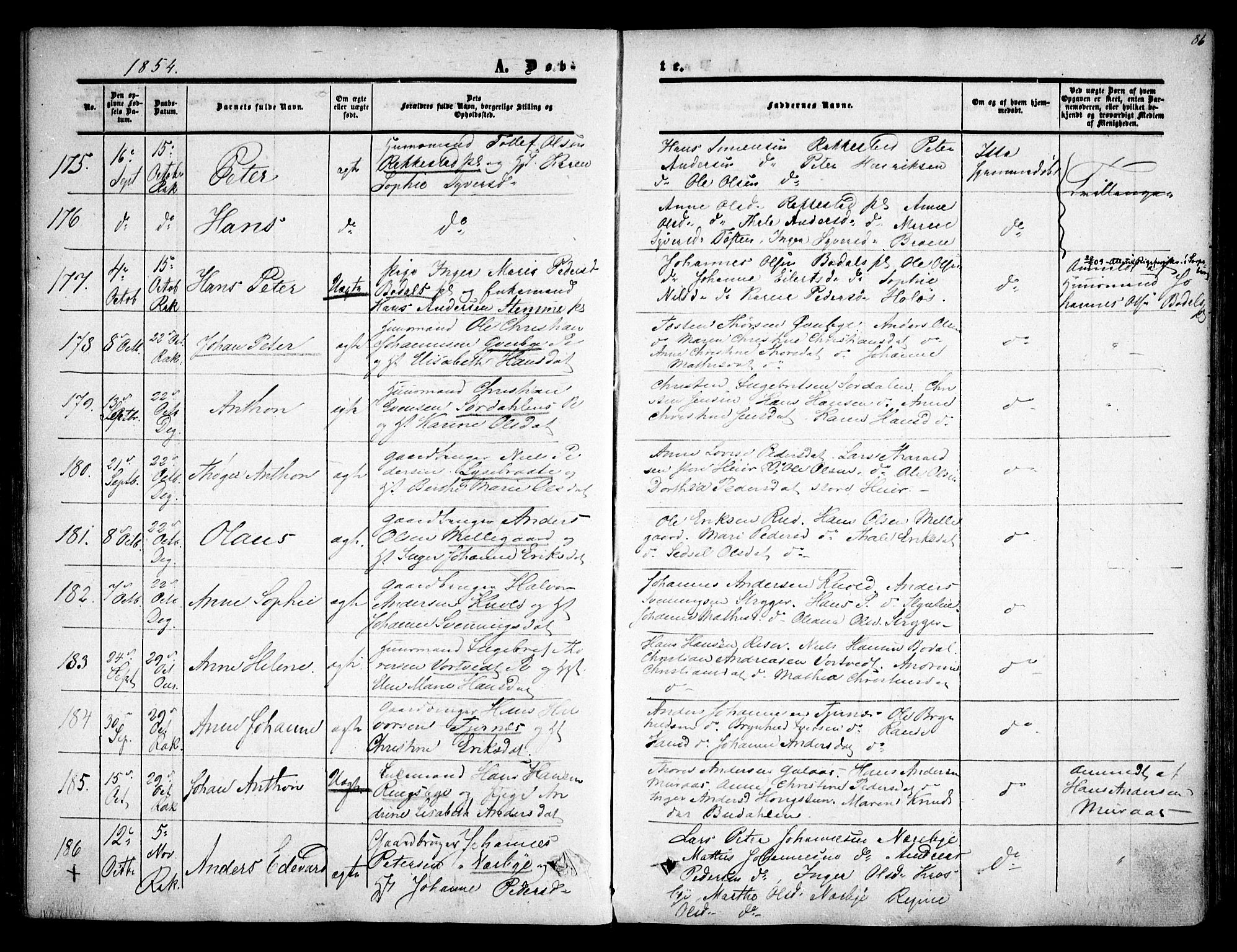 Rakkestad prestekontor Kirkebøker, AV/SAO-A-2008/F/Fa/L0009: Parish register (official) no. I 9, 1850-1856, p. 86