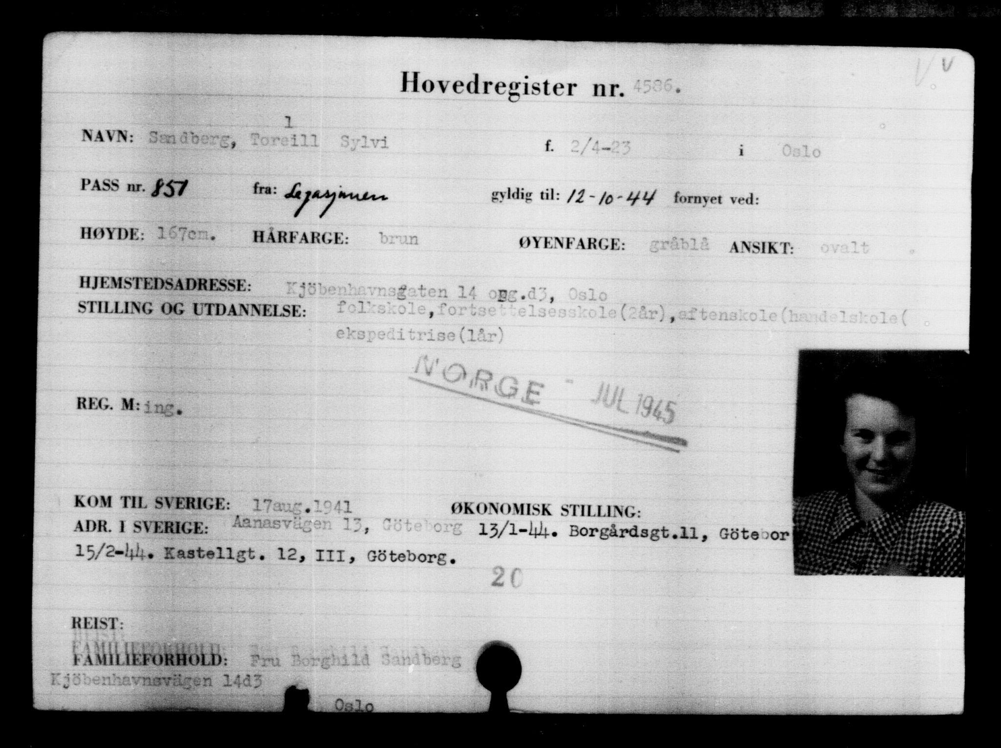 Utenriksstasjonene, Legasjonen i Stockholm, Flyktningkontoret, AV/RA-S-6753/V/Va/L0004: Kjesäterkartoteket, flyktninger med registreringsnr. 3496-6610, 1940-1945, p. 1295