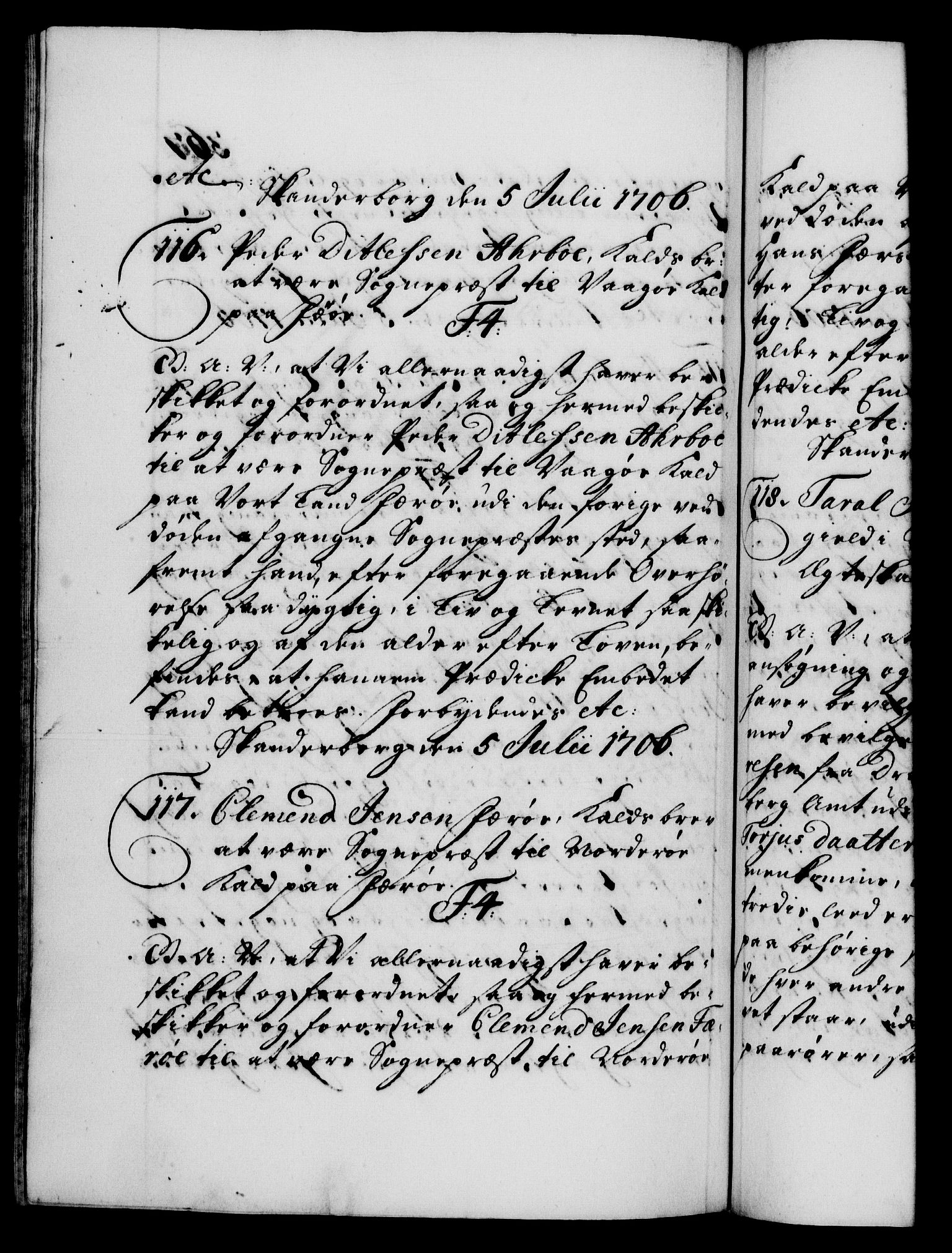 Danske Kanselli 1572-1799, RA/EA-3023/F/Fc/Fca/Fcaa/L0019: Norske registre, 1704-1707, p. 367b