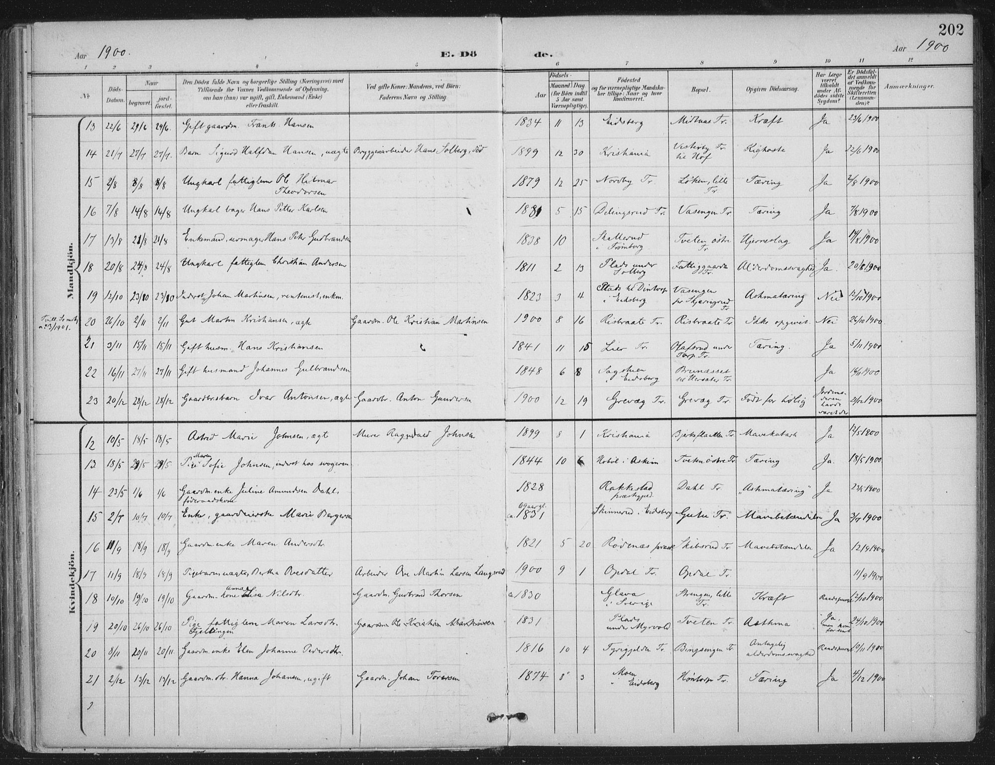 Trøgstad prestekontor Kirkebøker, SAO/A-10925/F/Fa/L0011: Parish register (official) no. I 11, 1899-1919, p. 202