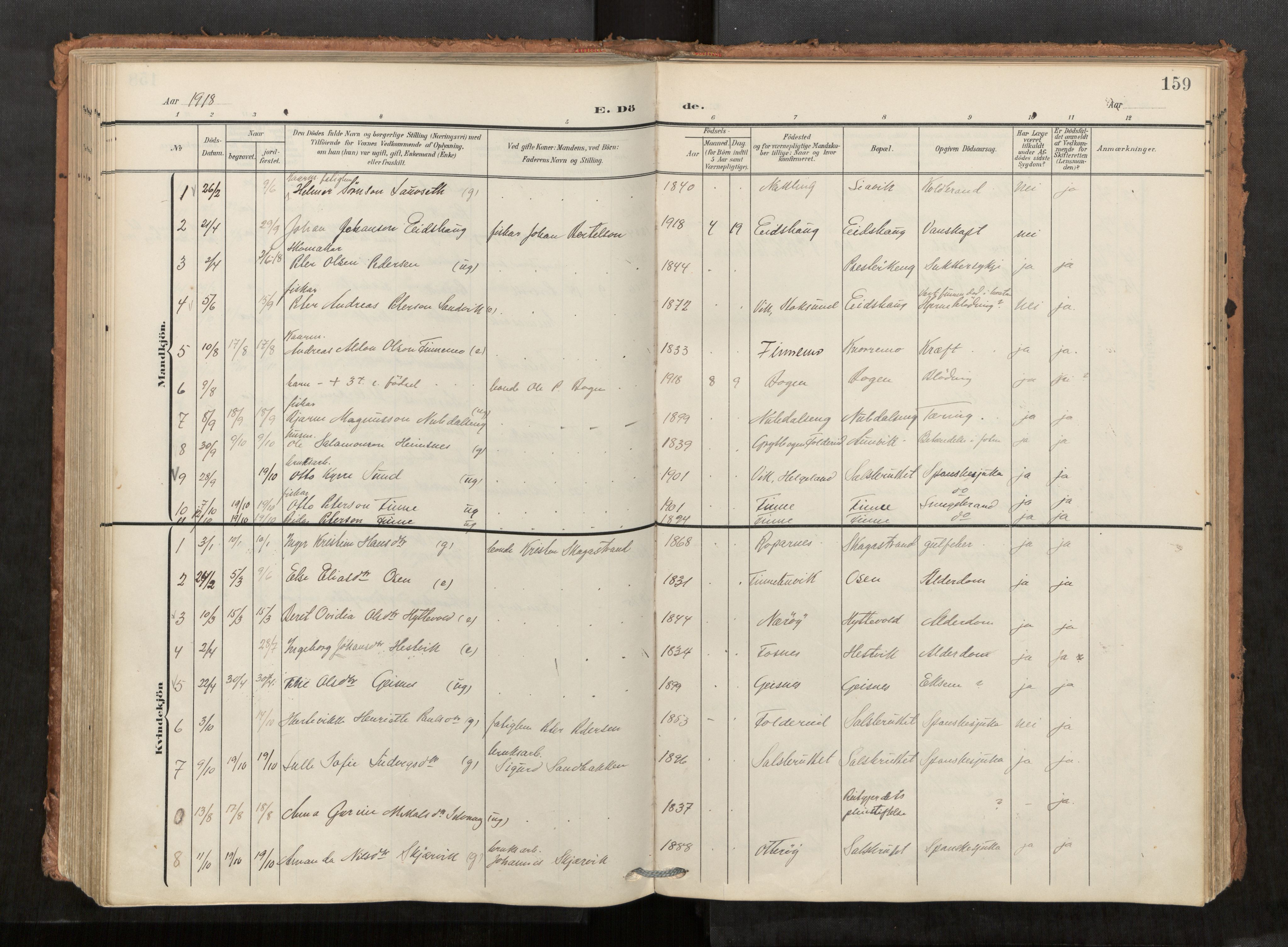 Kolvereid sokneprestkontor, SAT/A-1171/H/Ha/Haa/L0001: Parish register (official) no. 1, 1903-1922, p. 159
