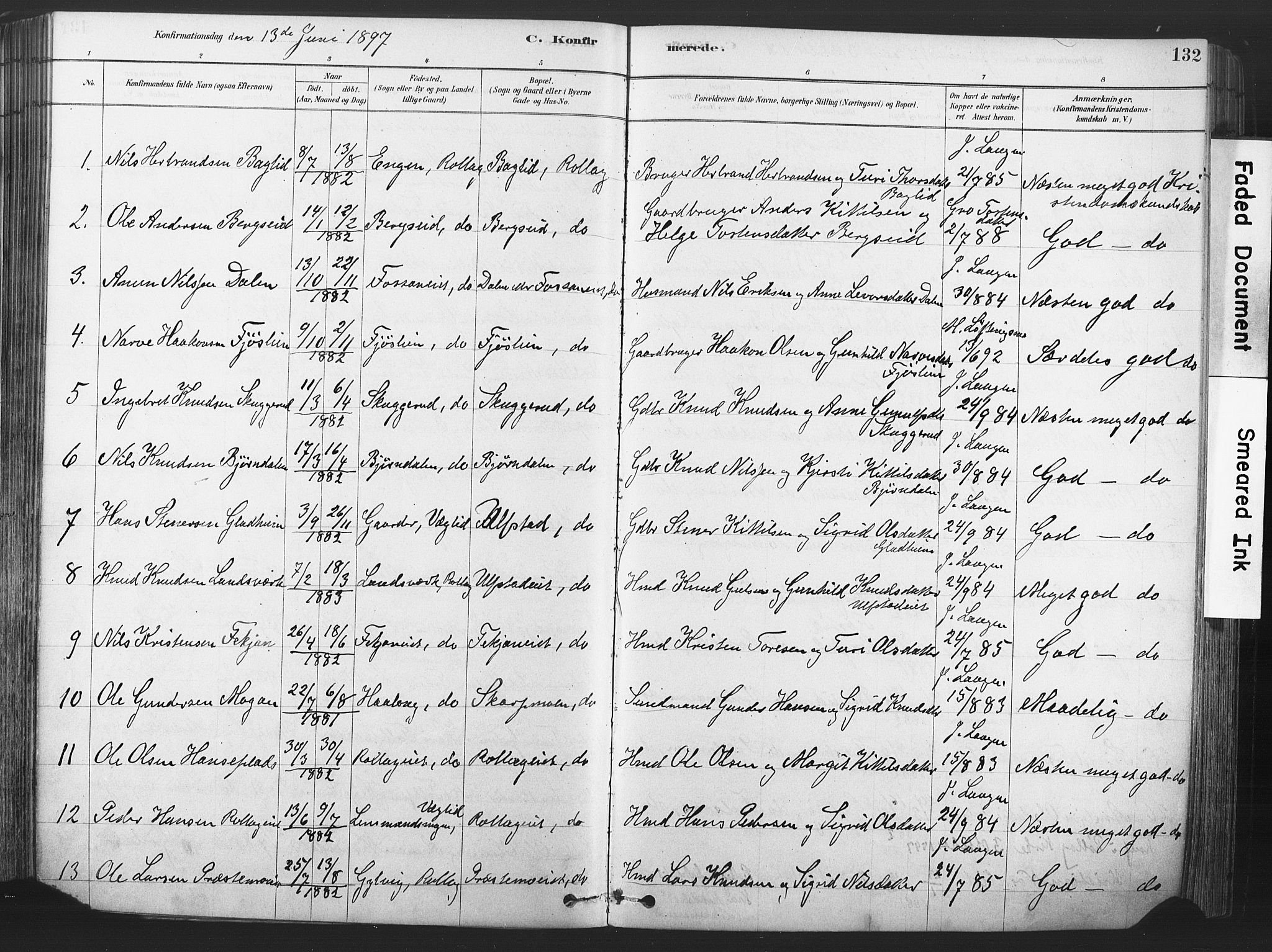 Rollag kirkebøker, SAKO/A-240/F/Fa/L0011: Parish register (official) no. I 11, 1878-1902, p. 132