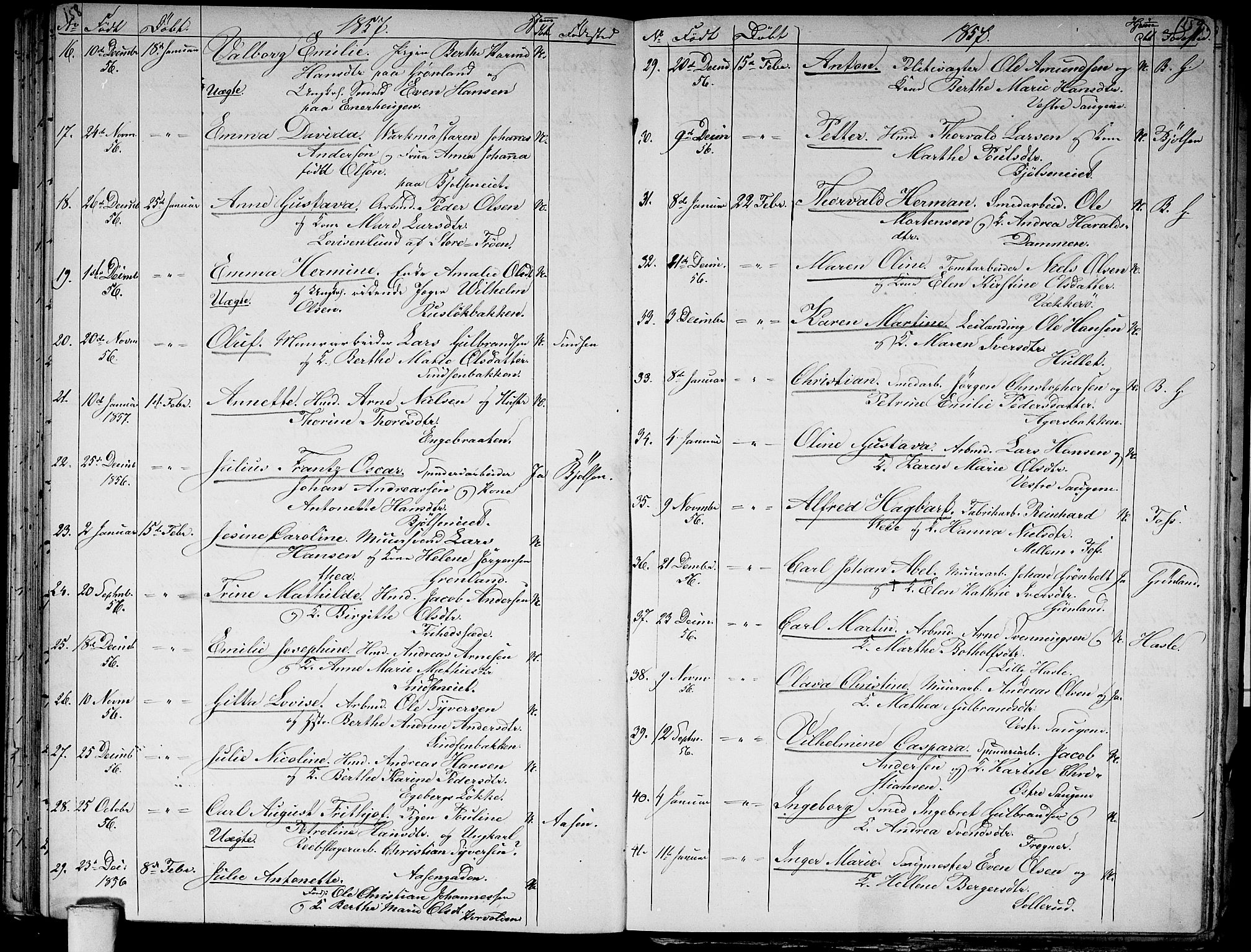 Aker prestekontor kirkebøker, AV/SAO-A-10861/G/L0010: Parish register (copy) no. 10, 1852-1859, p. 158-159