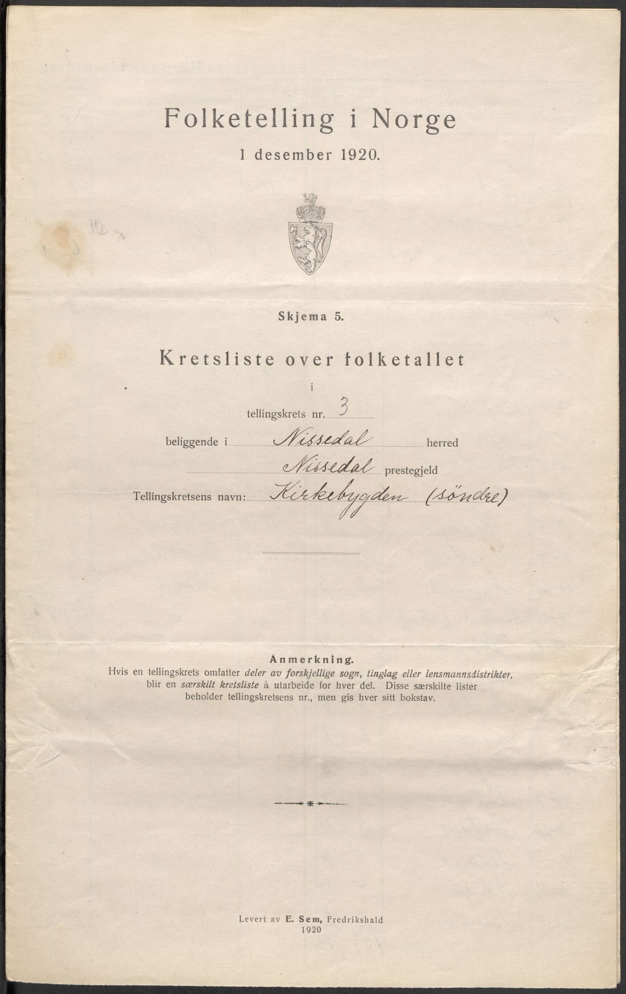 SAKO, 1920 census for Nissedal, 1920, p. 11