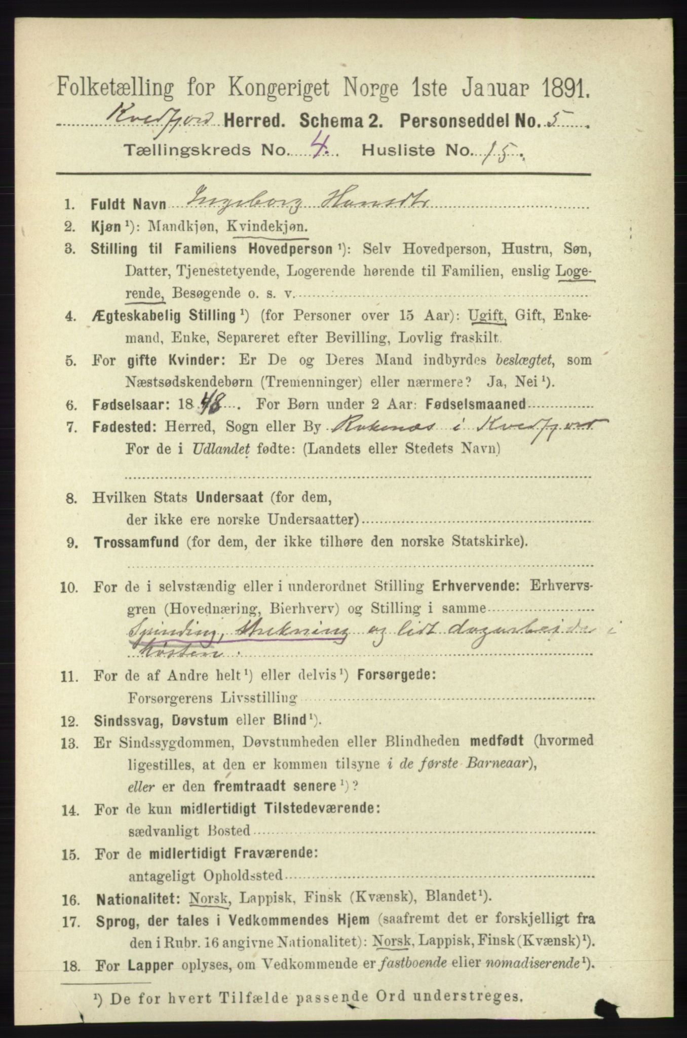 RA, 1891 census for 1911 Kvæfjord, 1891, p. 1983