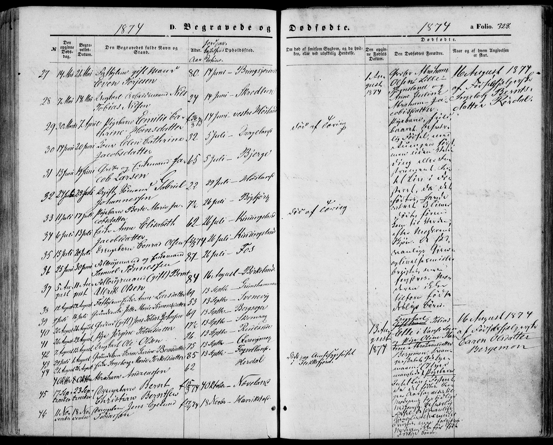 Lyngdal sokneprestkontor, SAK/1111-0029/F/Fa/Fac/L0010: Parish register (official) no. A 10, 1865-1878, p. 328