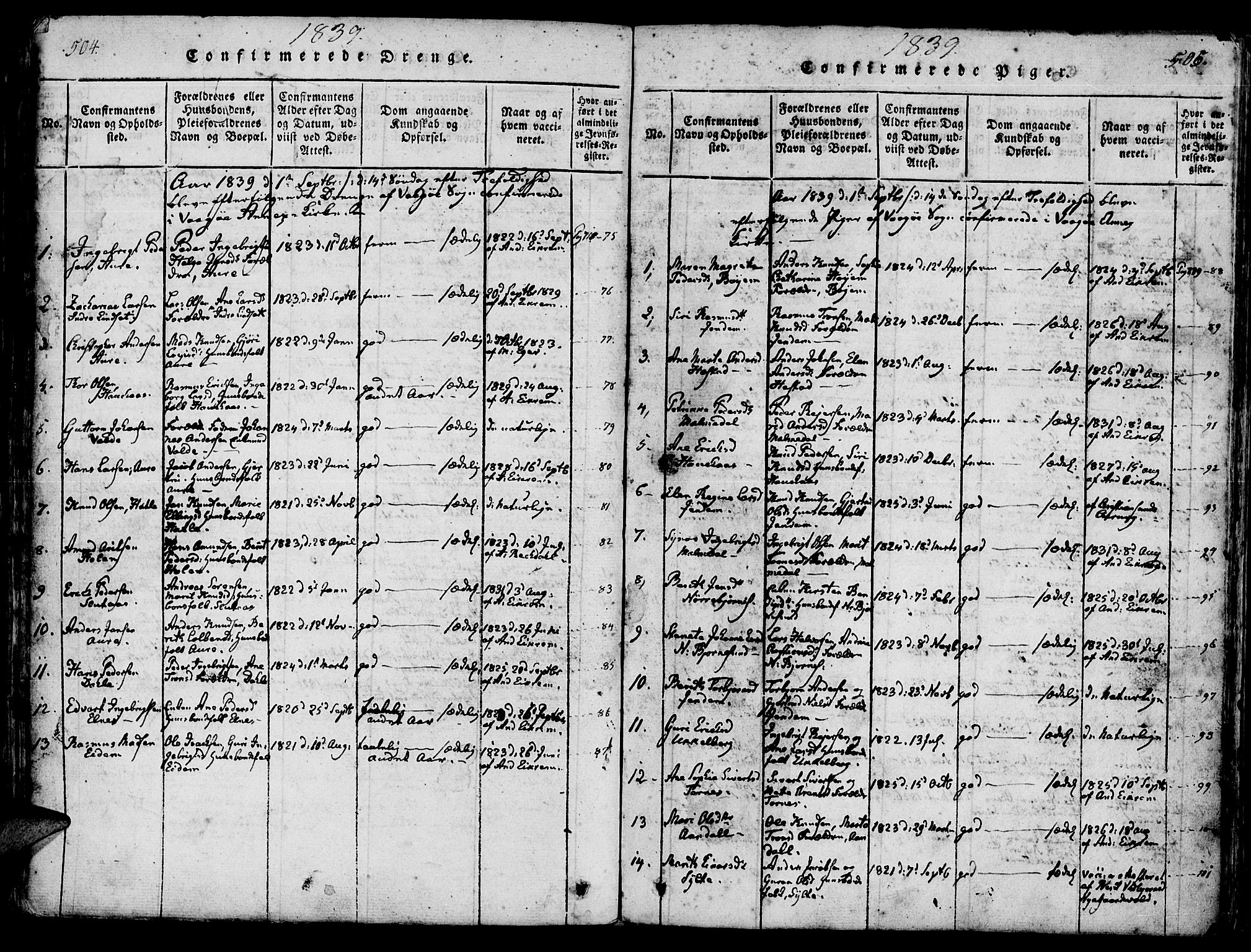 Ministerialprotokoller, klokkerbøker og fødselsregistre - Møre og Romsdal, AV/SAT-A-1454/565/L0747: Parish register (official) no. 565A01, 1817-1844, p. 504-505