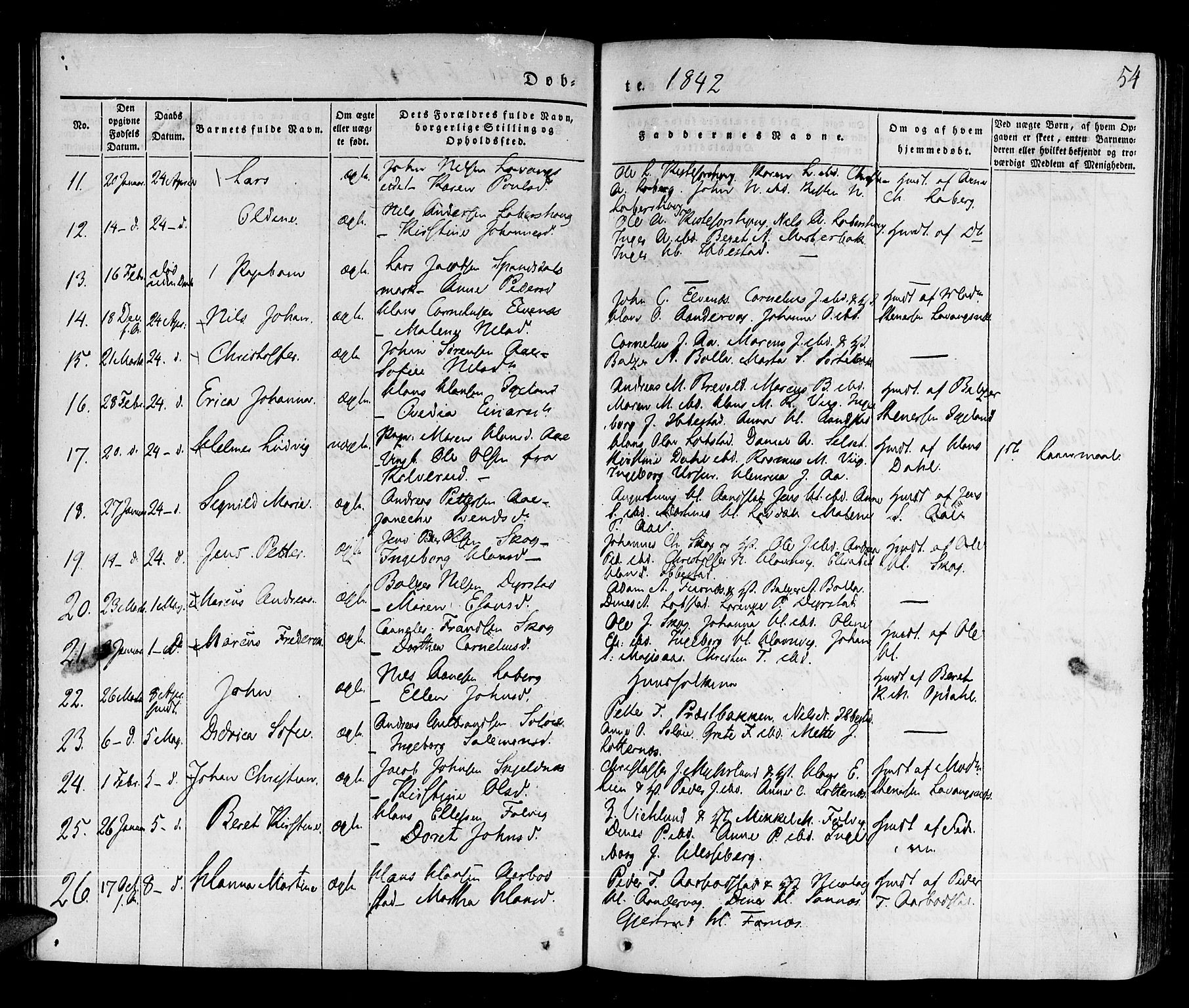 Ibestad sokneprestembete, AV/SATØ-S-0077/H/Ha/Haa/L0006kirke: Parish register (official) no. 6, 1837-1850, p. 54