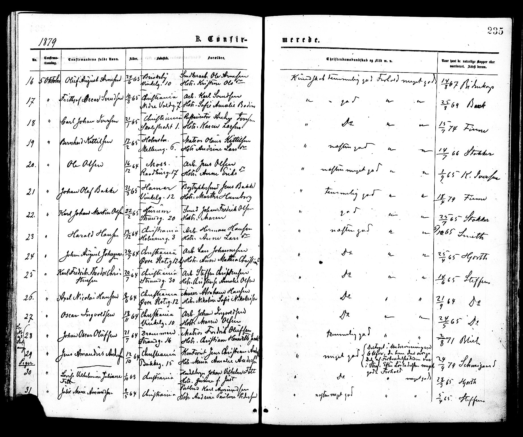 Johannes prestekontor Kirkebøker, AV/SAO-A-10852/F/Fa/L0001: Parish register (official) no. 1, 1875-1881, p. 235