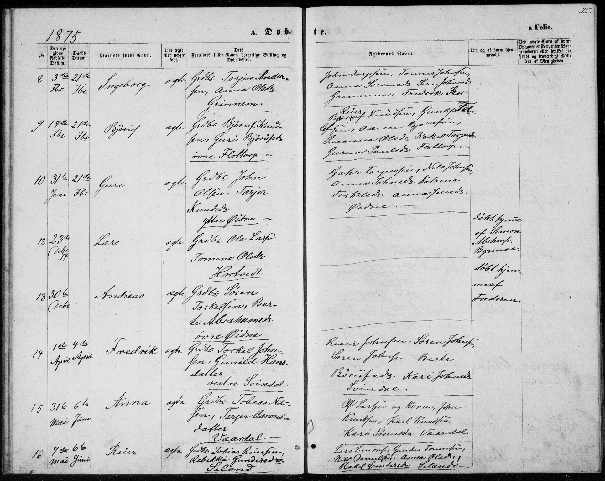 Bjelland sokneprestkontor, SAK/1111-0005/F/Fb/Fbc/L0002: Parish register (copy) no. B 2, 1867-1887, p. 25