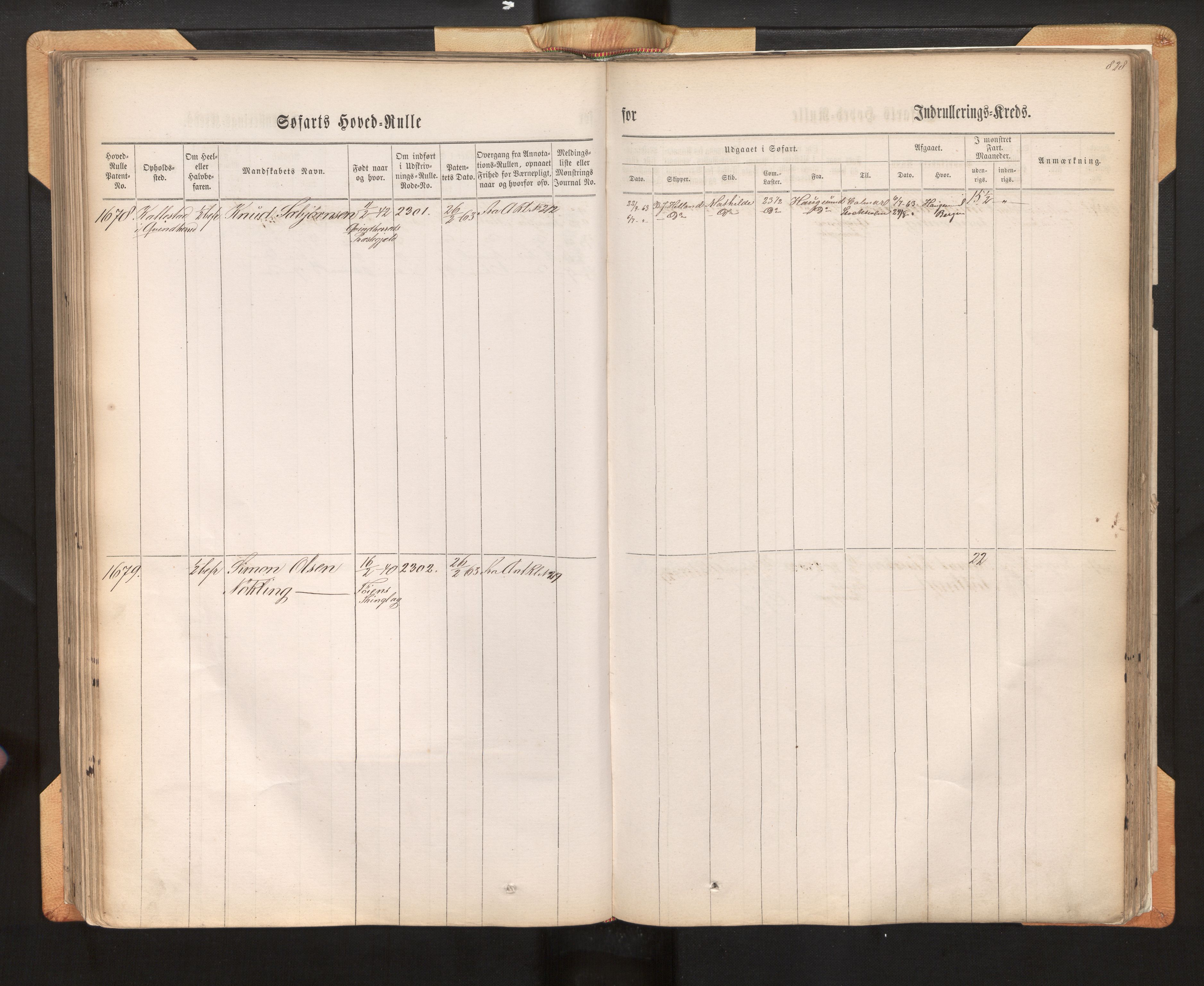 Innrulleringssjefen i Bergen, AV/SAB-A-100050/F/Fh/L0009: Sjøfarts-hovedrulle for Bergen krets, fol. 637 - ut, 1860-1865, p. 828