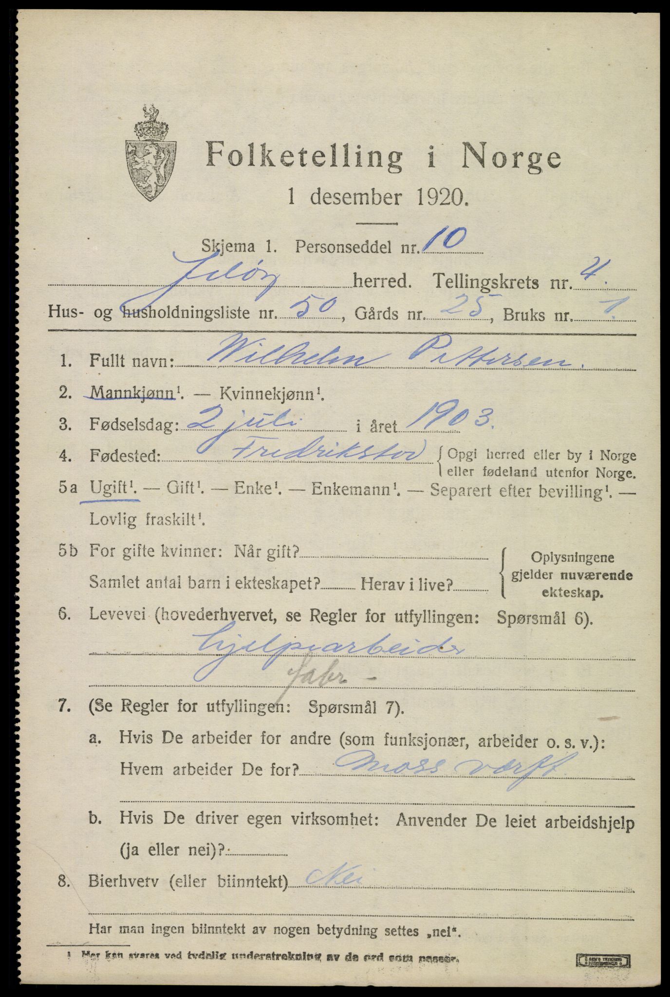 SAO, 1920 census for Moss land district, 1920, p. 5759