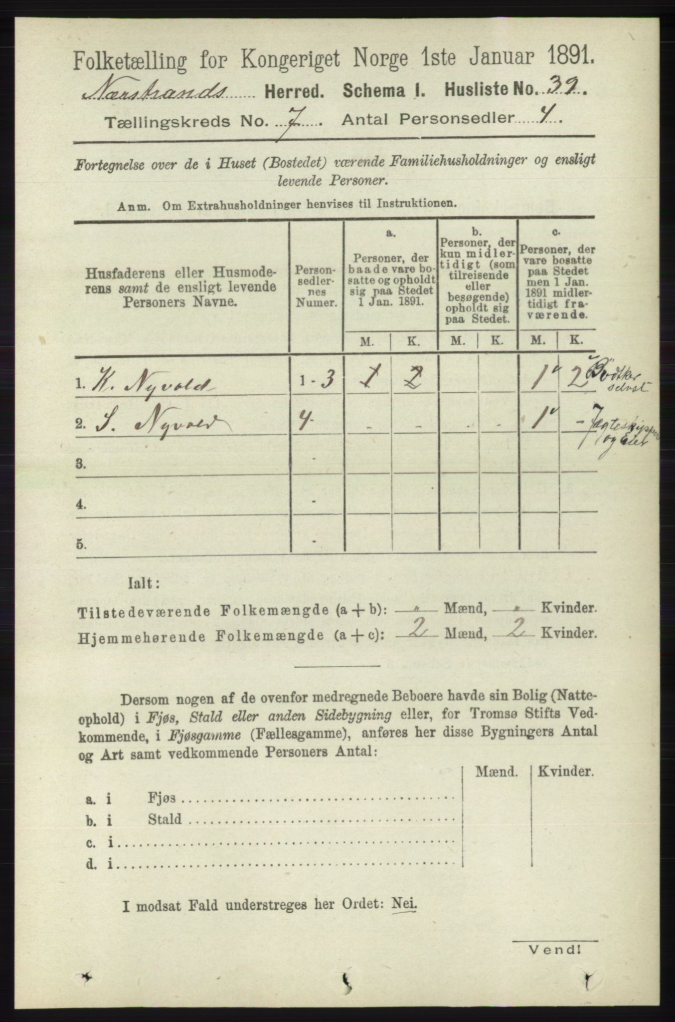 RA, 1891 census for 1139 Nedstrand, 1891, p. 1183