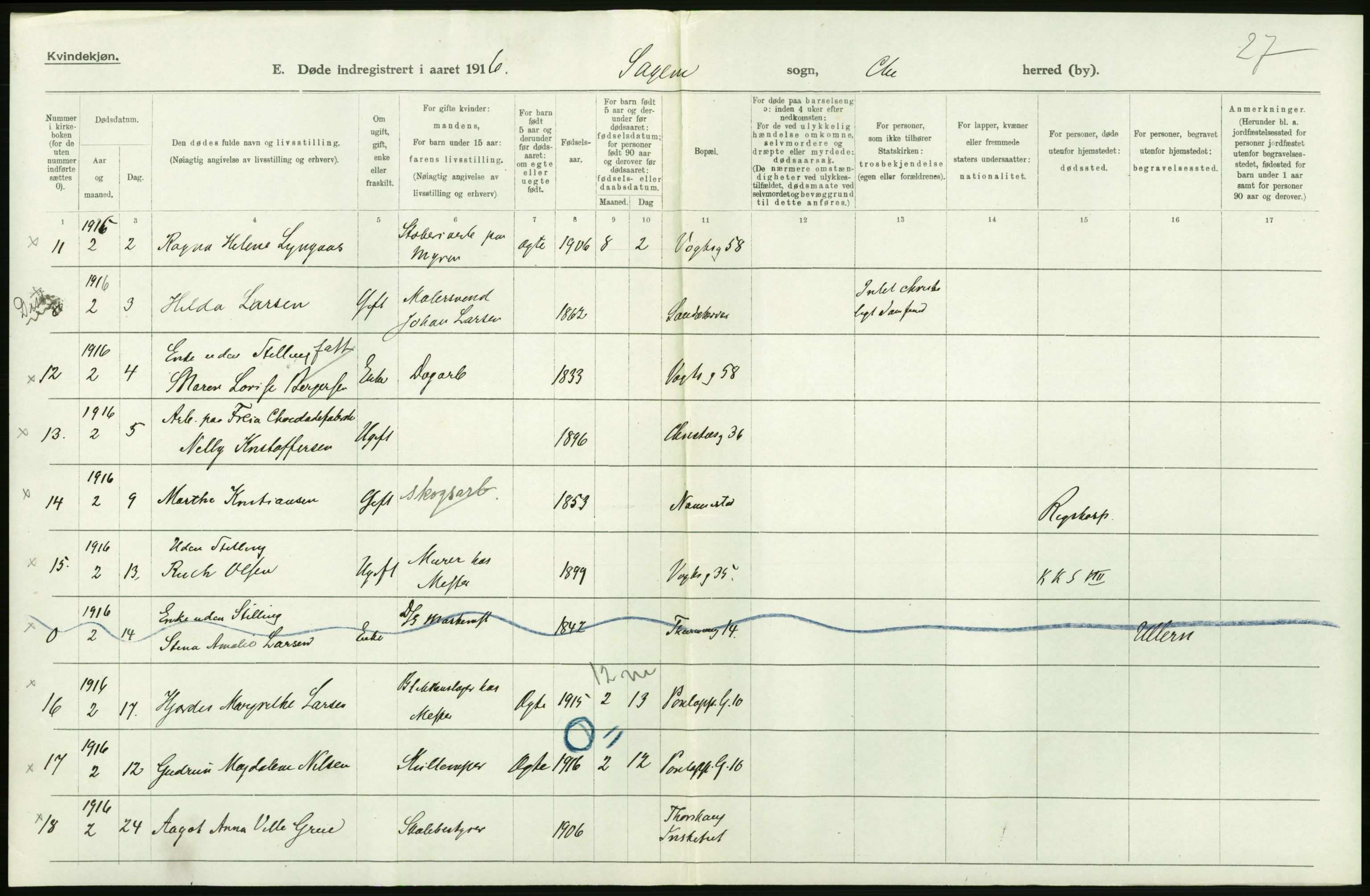 Statistisk sentralbyrå, Sosiodemografiske emner, Befolkning, AV/RA-S-2228/D/Df/Dfb/Dfbf/L0010: Kristiania: Døde, dødfødte., 1916, p. 182