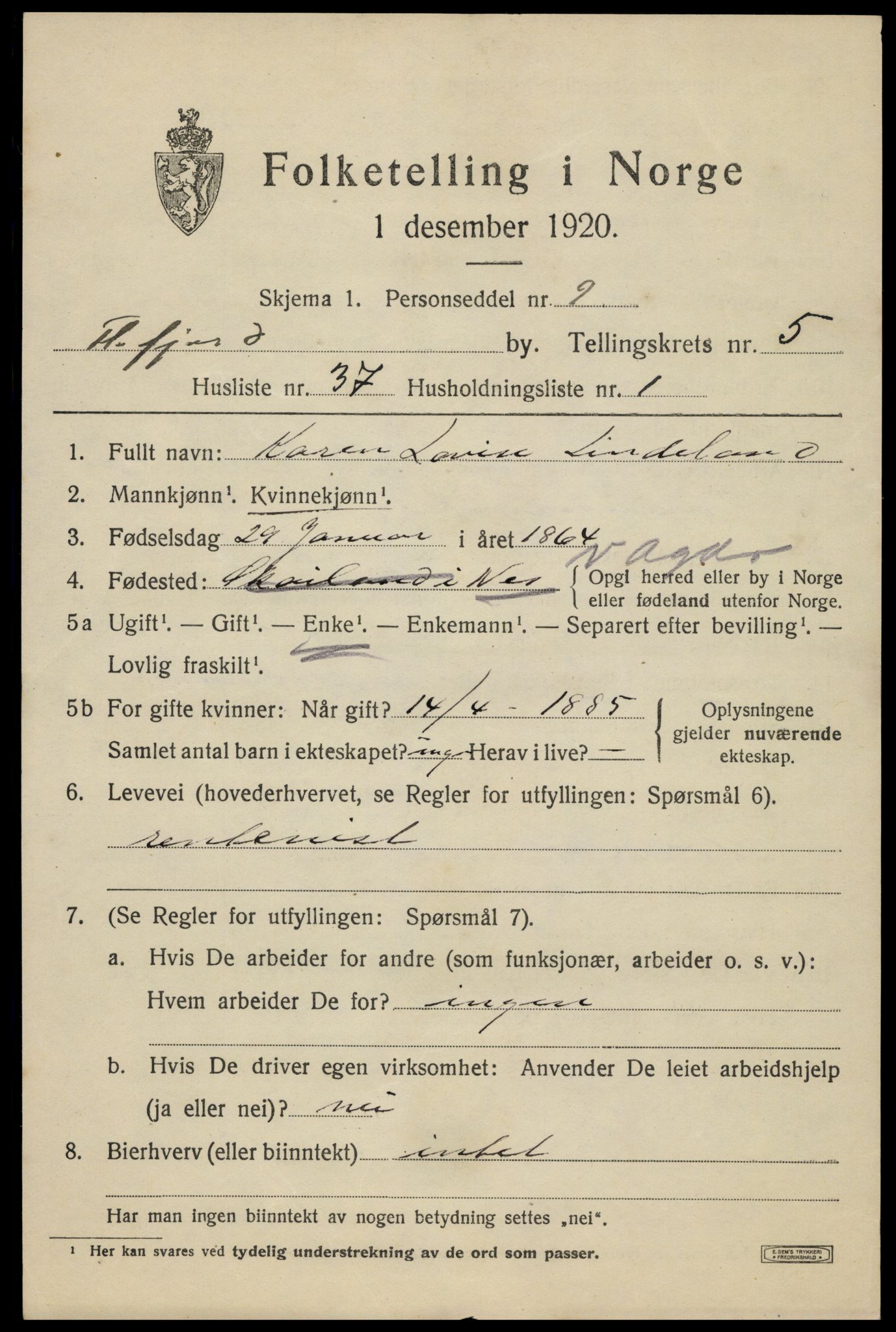 SAK, 1920 census for Flekkefjord, 1920, p. 5760