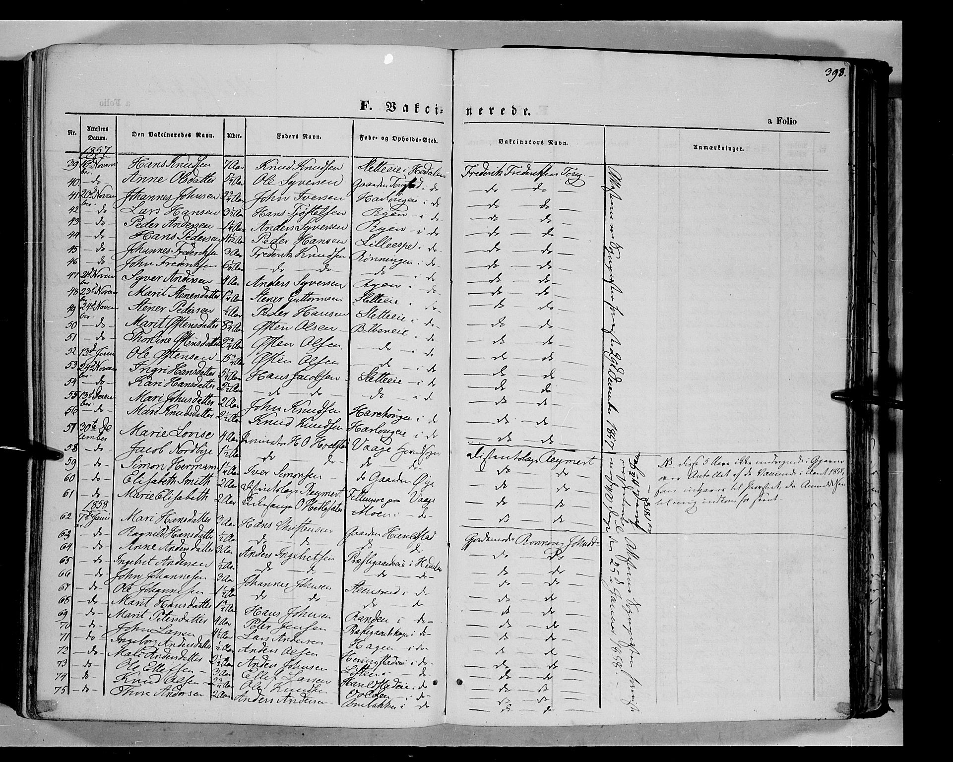 Vågå prestekontor, SAH/PREST-076/H/Ha/Haa/L0006: Parish register (official) no. 6 /1, 1856-1872, p. 398
