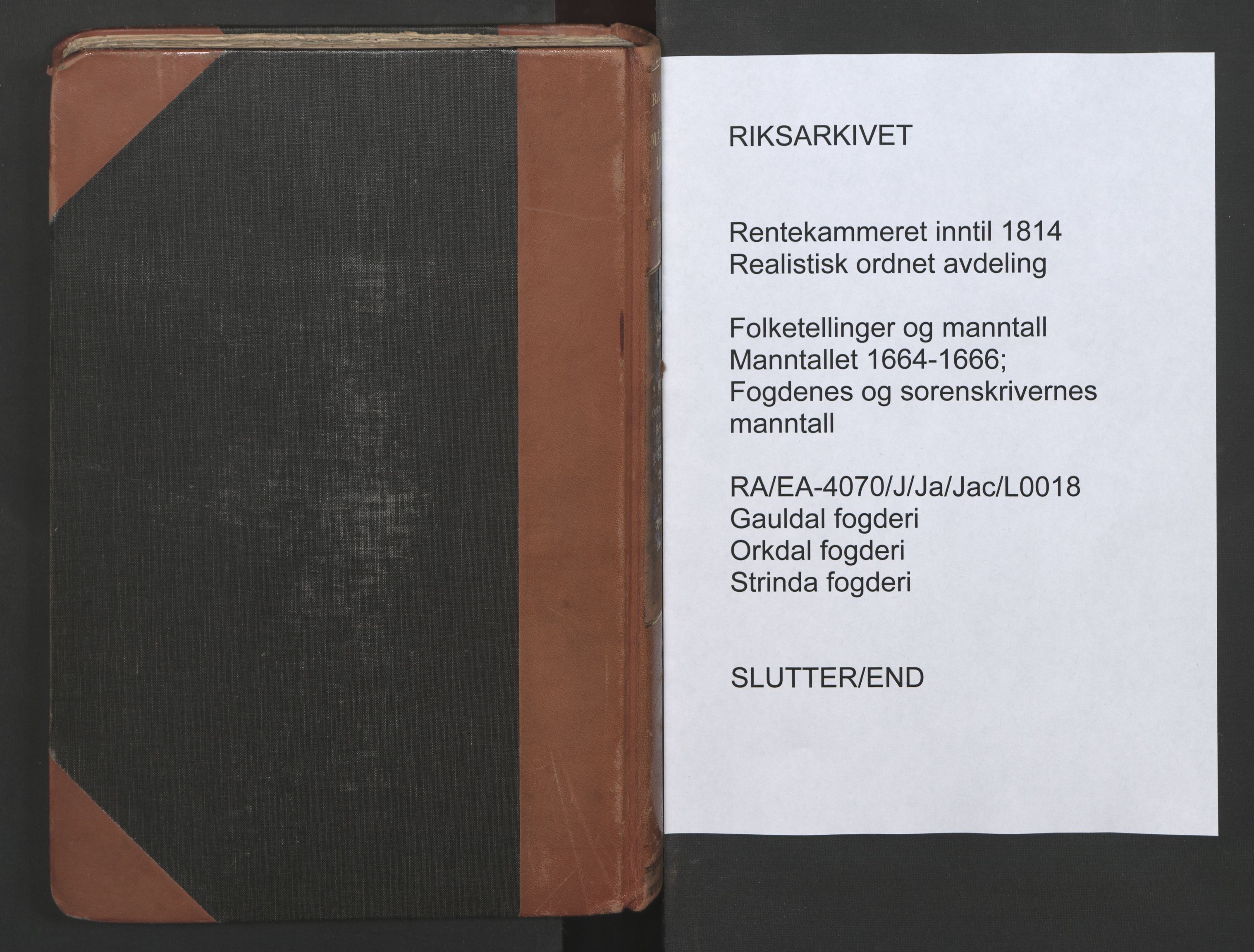 RA, Bailiff's Census 1664-1666, no. 18: Gauldal fogderi, Strinda fogderi and Orkdal fogderi, 1664