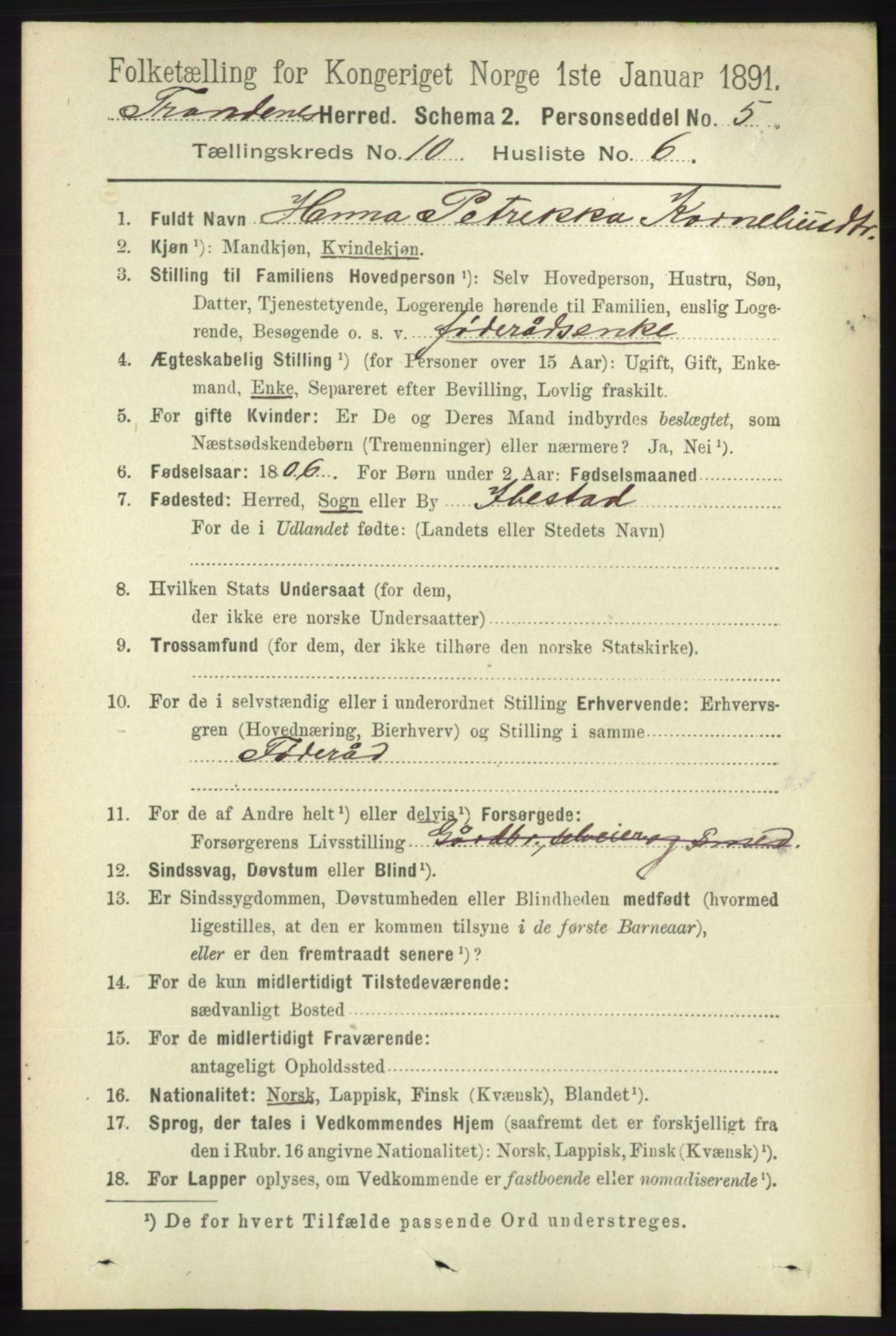 RA, 1891 census for 1914 Trondenes, 1891, p. 7548