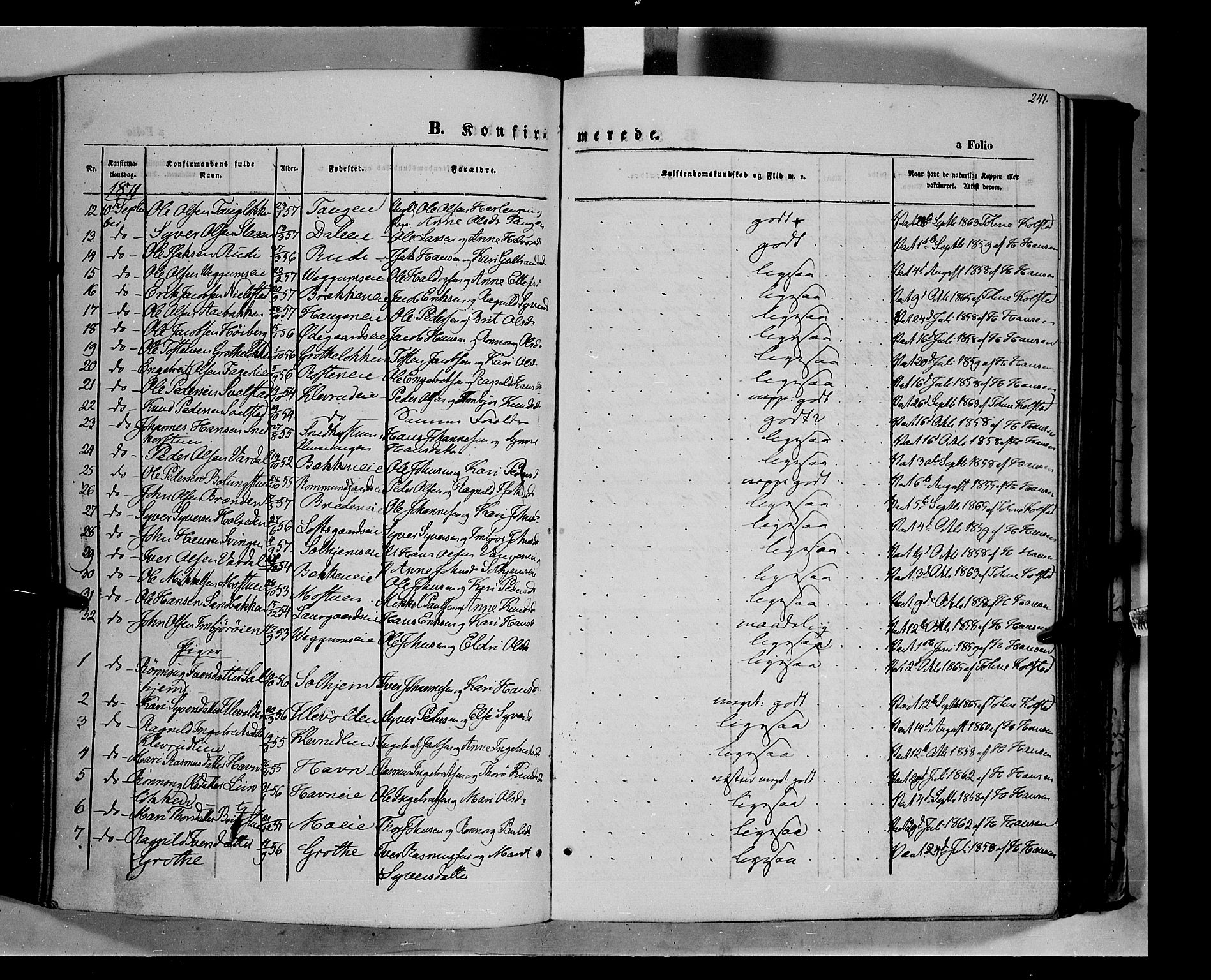 Vågå prestekontor, AV/SAH-PREST-076/H/Ha/Haa/L0006: Parish register (official) no. 6 /1, 1856-1872, p. 241