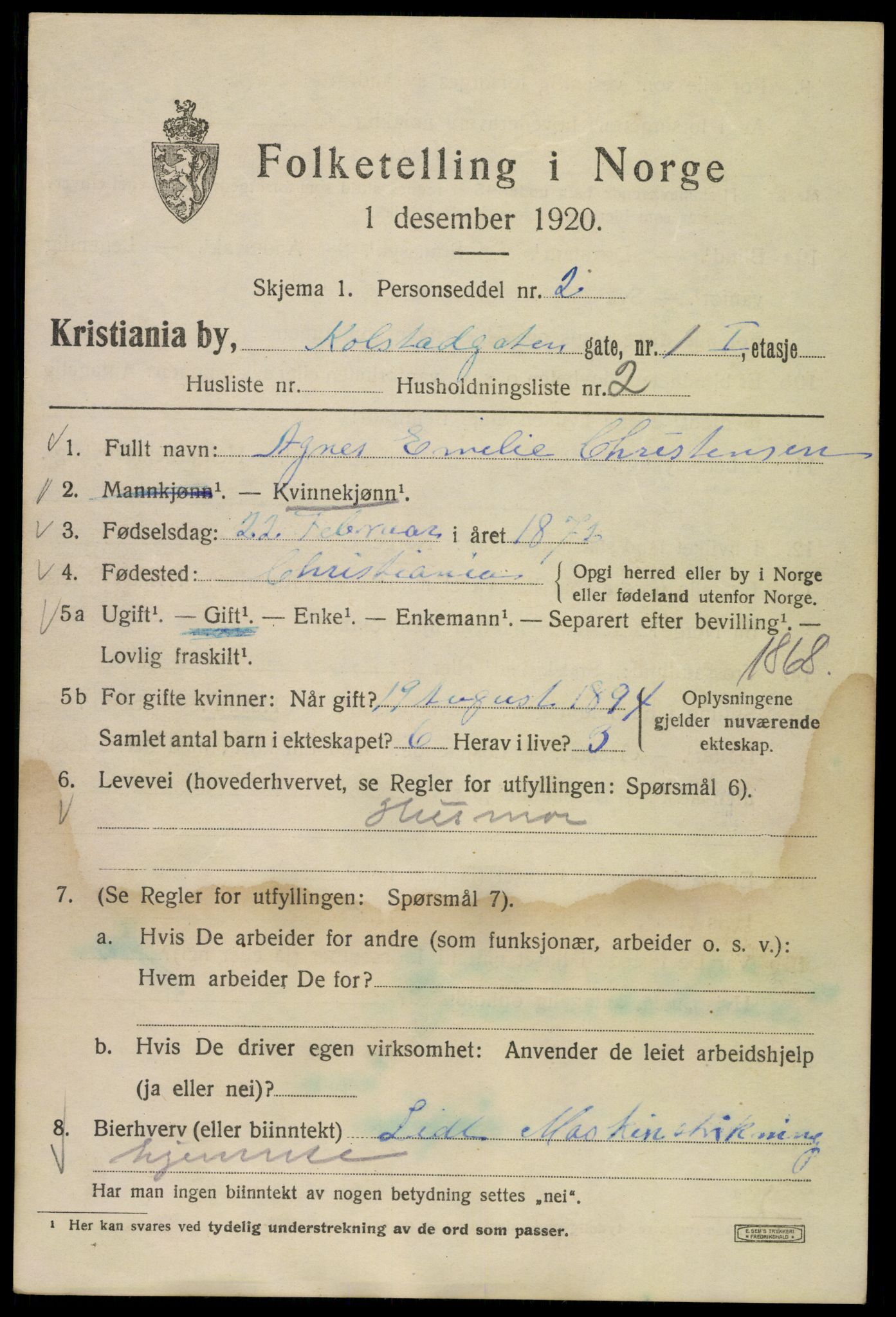 SAO, 1920 census for Kristiania, 1920, p. 345337