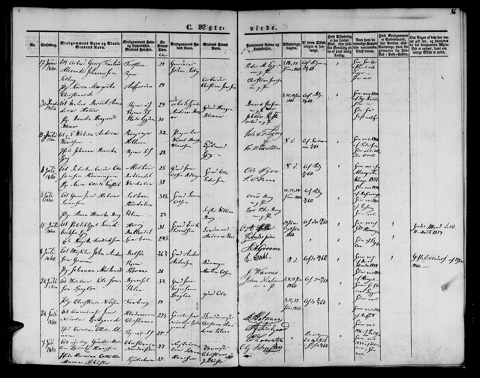 Ministerialprotokoller, klokkerbøker og fødselsregistre - Sør-Trøndelag, SAT/A-1456/602/L0111: Parish register (official) no. 602A09, 1844-1867, p. 86