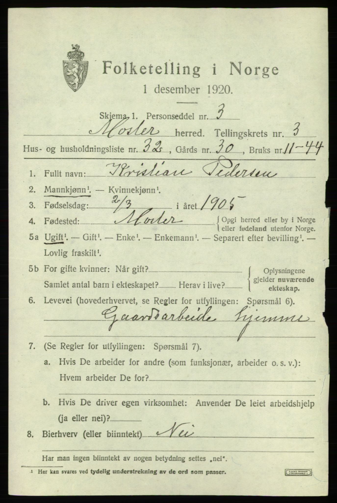 SAB, 1920 census for Moster, 1920, p. 1317